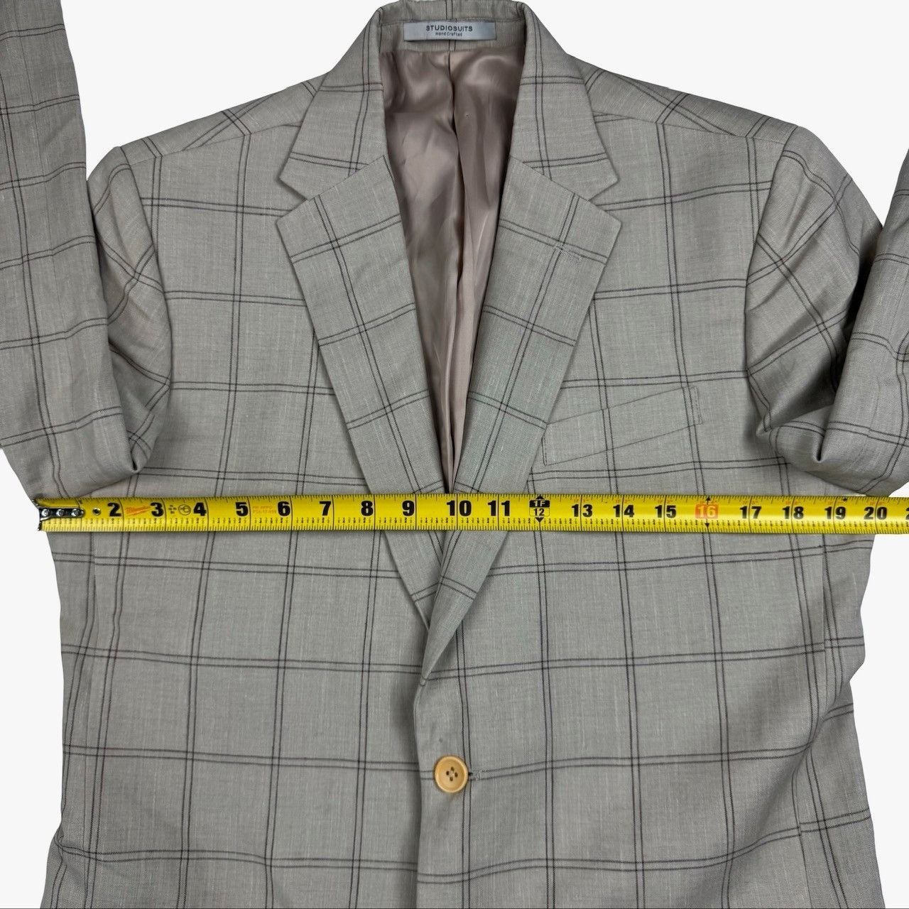 Other StudioSuits Bespoke Men's 2-Button Linen Blazer Beige Plaid Size 38L - 9 Thumbnail