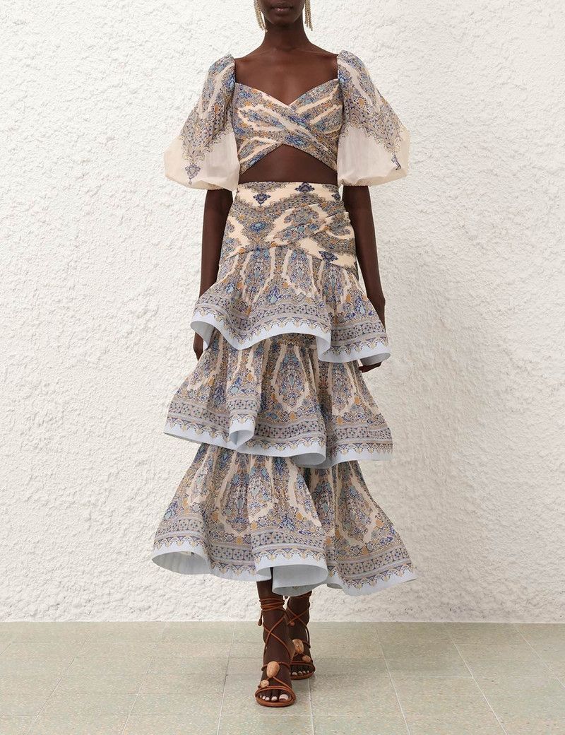 Zimmermann oc11z0226 Tiered Pleated Skirt In Multicolor Size 26" / US 2 / IT 38 - 2 Thumbnail