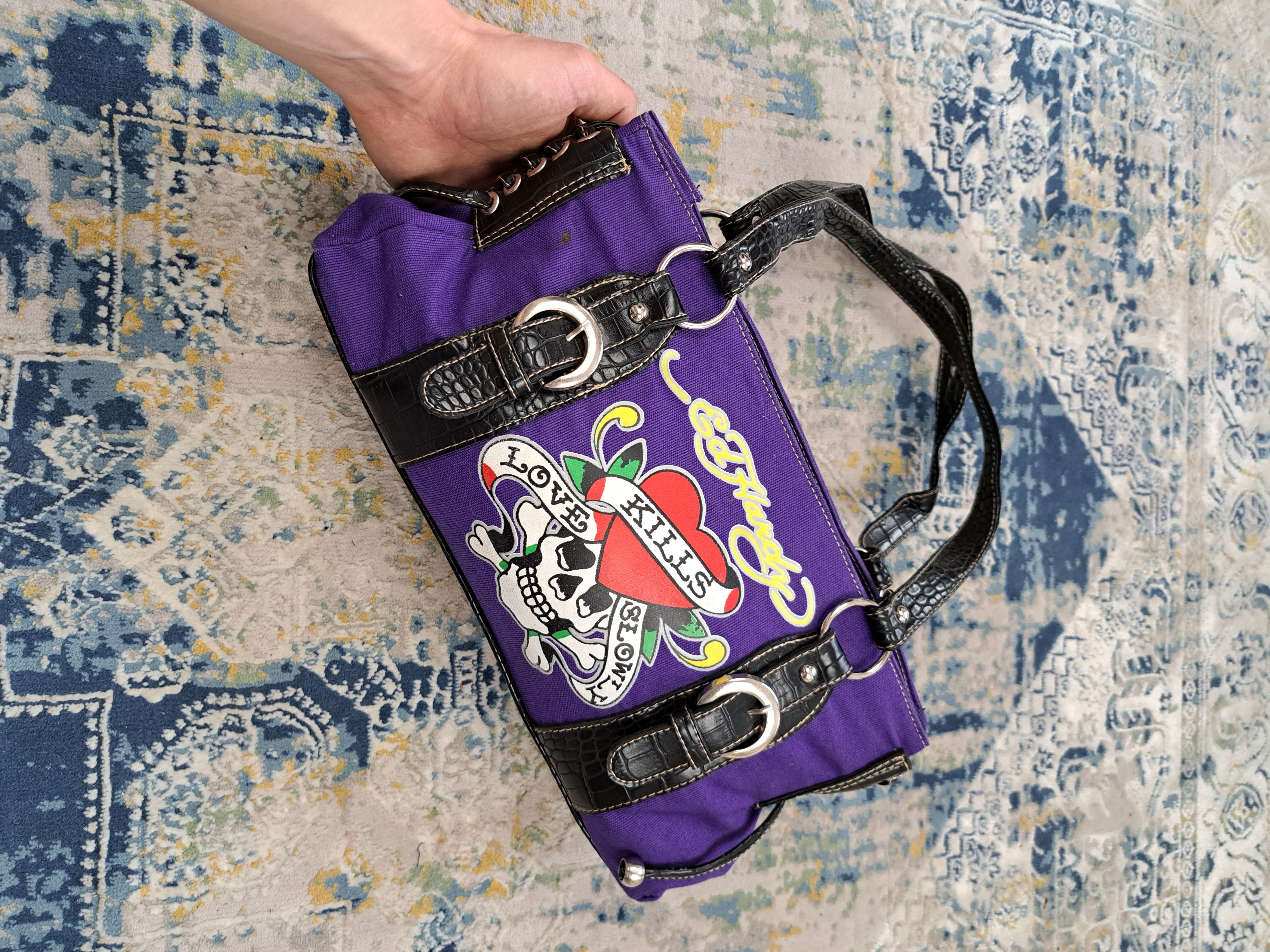 image of Avant Garde x Ed Hardy Y2K Purple Bag Drip Tattoo Love Kills Slowly, Women's