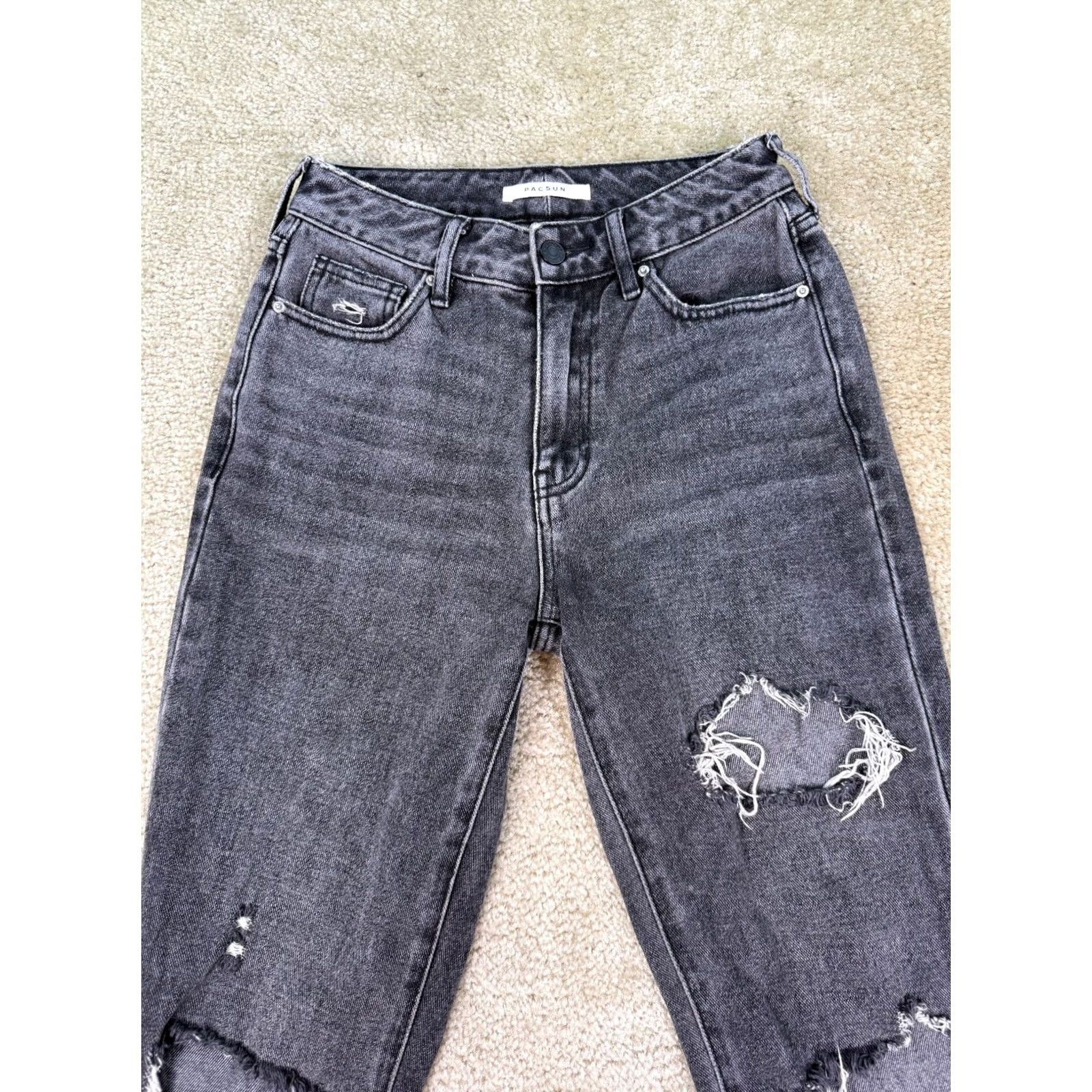 Pacsun PacSun Jeans Womens Gray Mom Straight High Rise Denim Distressed Ladies 24 B511 Size 42" / US 20 - 4 Thumbnail