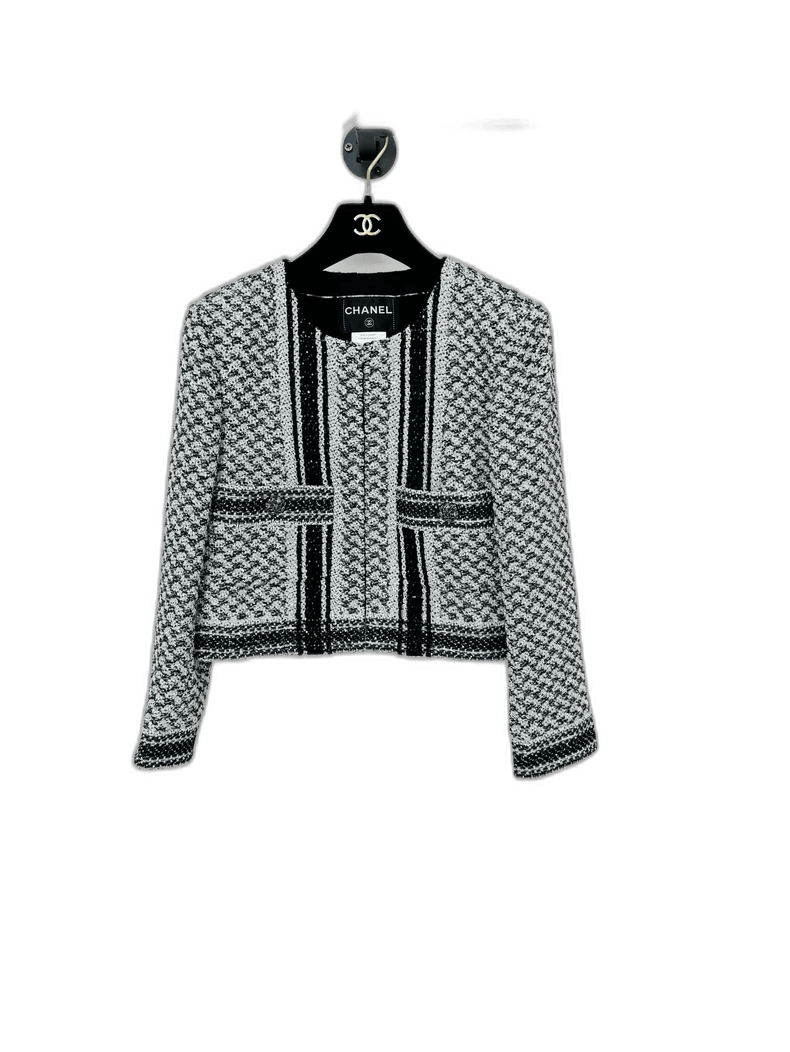 Chanel Chanel Sequin Jacket in Black and White Size L / US 10 / IT 46 - 1 Thumbnail
