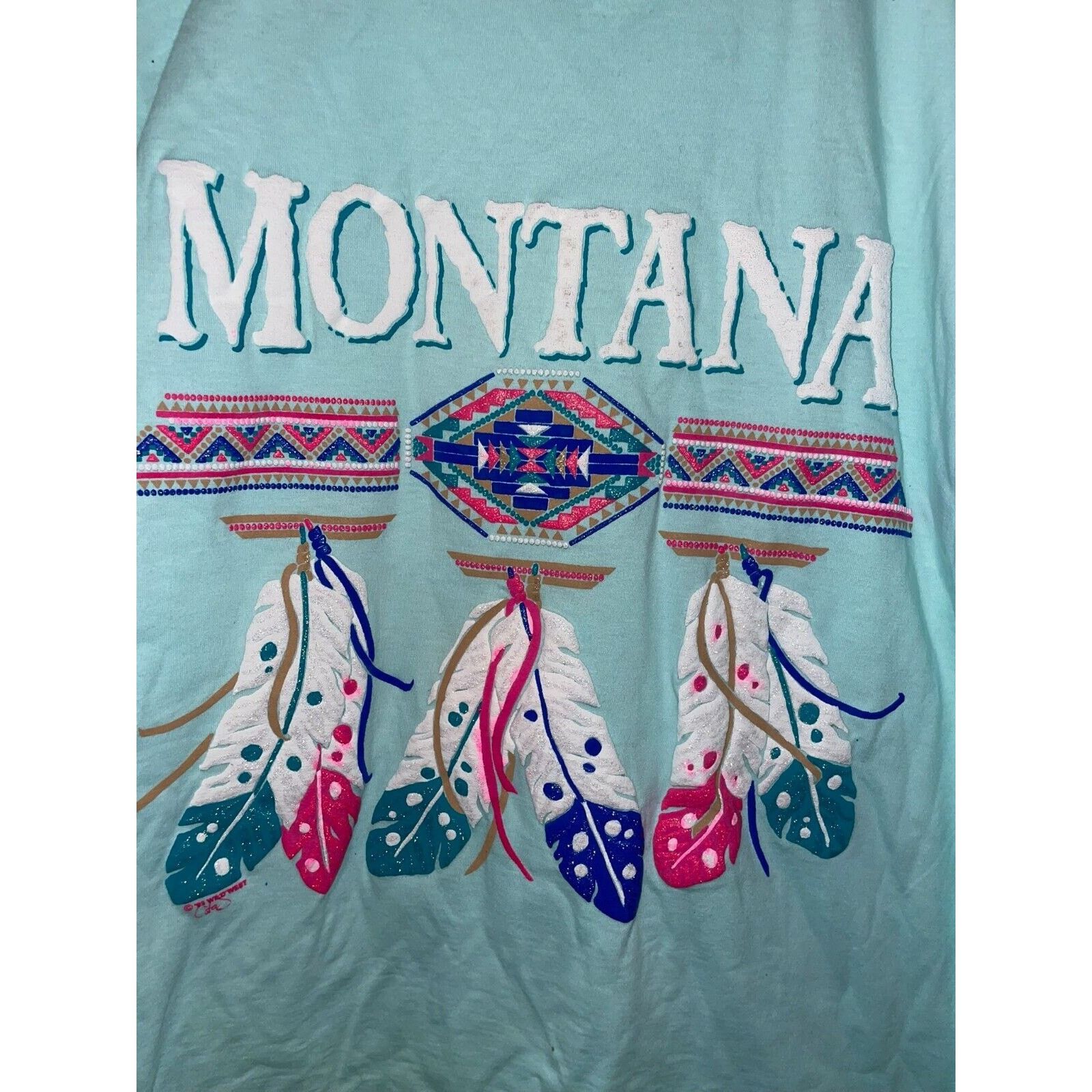 Jerzees Vintage Montana Shirt Native American Feather Tee VTG 90s L Size US L / EU 52-54 / 3 - 2 Thumbnail
