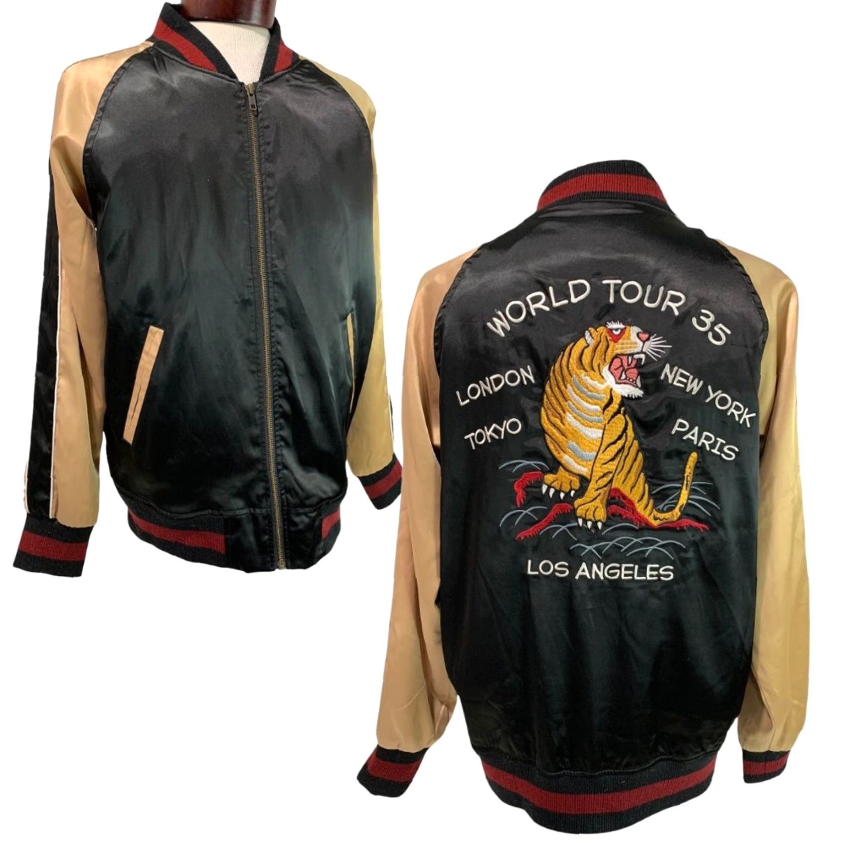 Vintage VINTAGE Stussy World Tour 35 Black Unisex Bomber Jacket M 1990s Coat Mens Womens Size M / US 6-8 / IT 42-44 - 2 Thumbnail