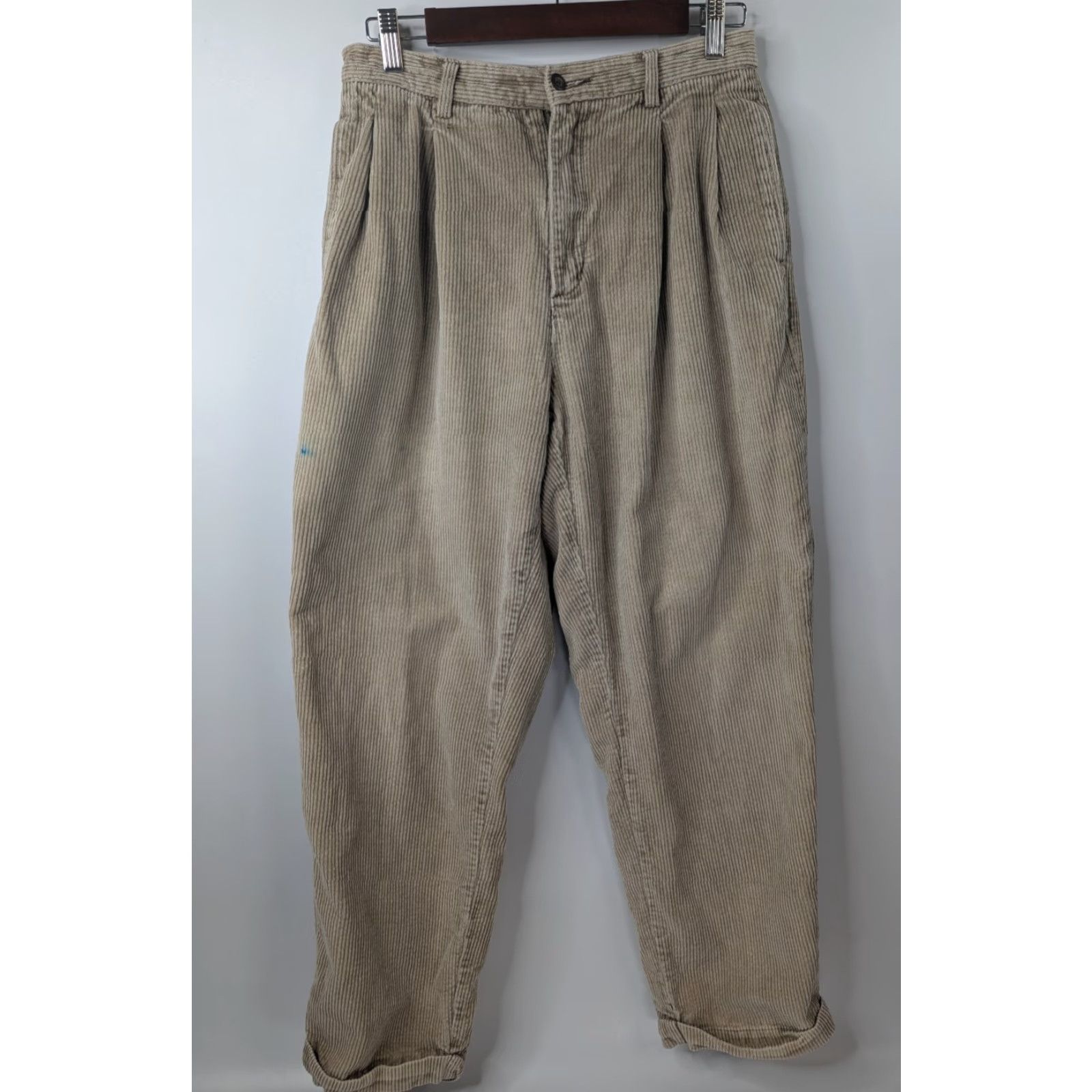 Greats Britches Mens 30x20 Beige Corduroy Cotton Pleated Pants Vintage Dress Pants Straight Leg XS? Size US 28 / EU 44 - 2 Thumbnail