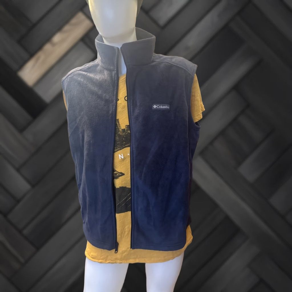 Columbia Vest Mens 1XL Blue Full Zip Lightweight Fleece Steens Mountain, Men's
