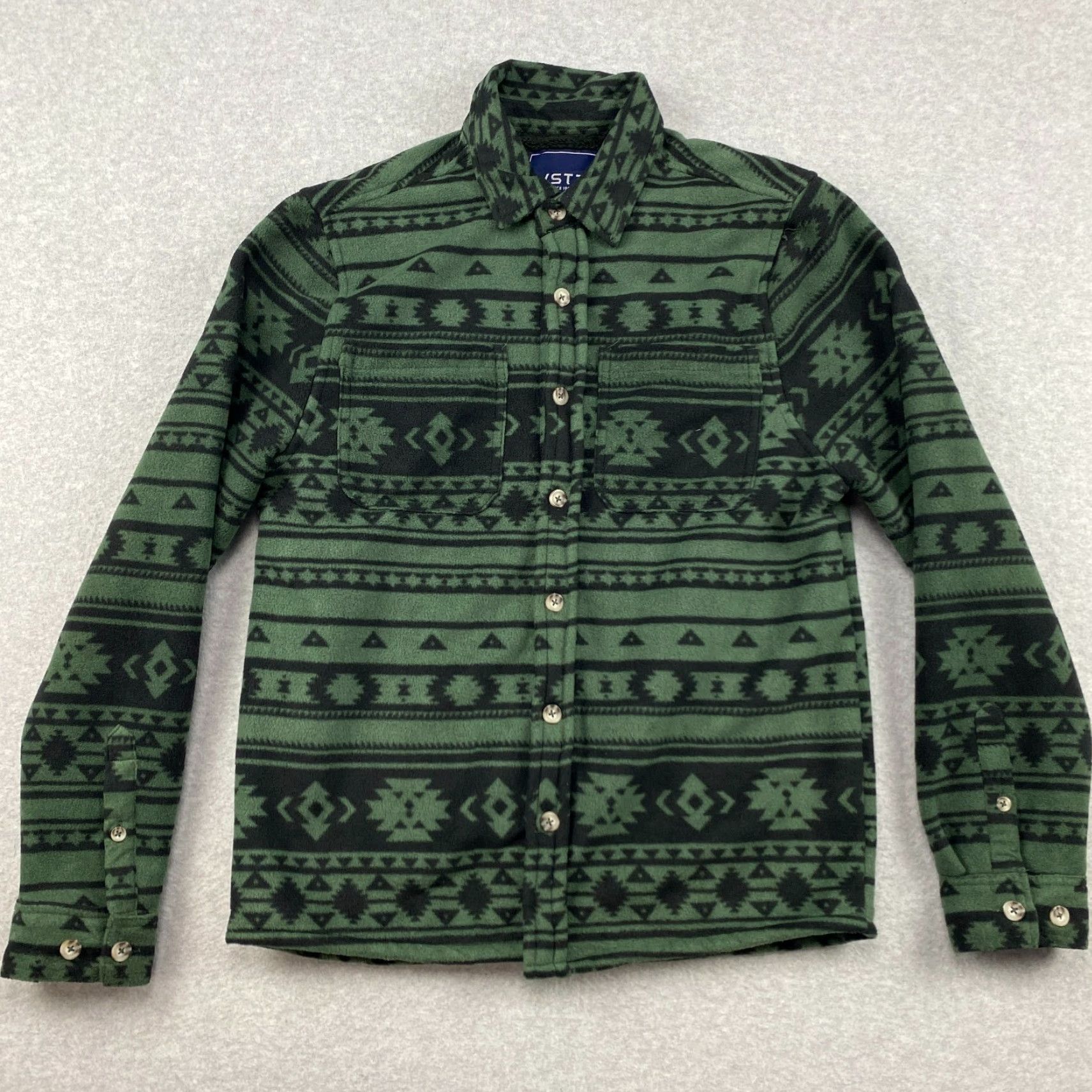 Vintage VSTR Aztec Shirt Jacket Mens Small Black Polyester Fleece Lined Button Pockets Long Sleeve All Seasons Casual Shirt Jacket Mens Size US S / EU 44-46 / 1 - 2 Thumbnail