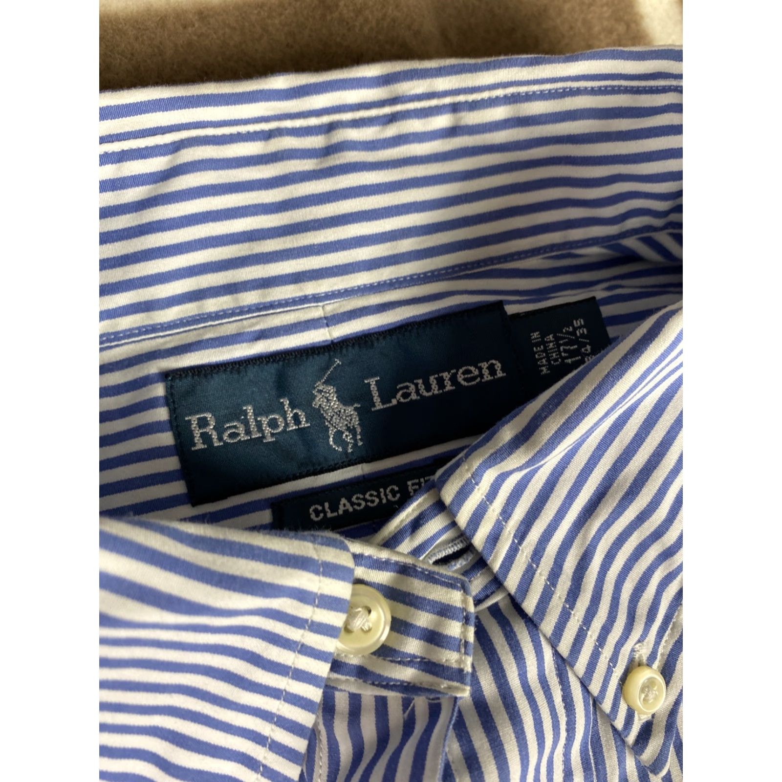 Ralph Lauren VINTAGE Polo Ralph Lauren Dress Shirt 17.5 34/35 Light Blue Stripes Pink Horse LS Mens 17.5 Pink Horse Striped Shirt Size 48R - 3 Thumbnail