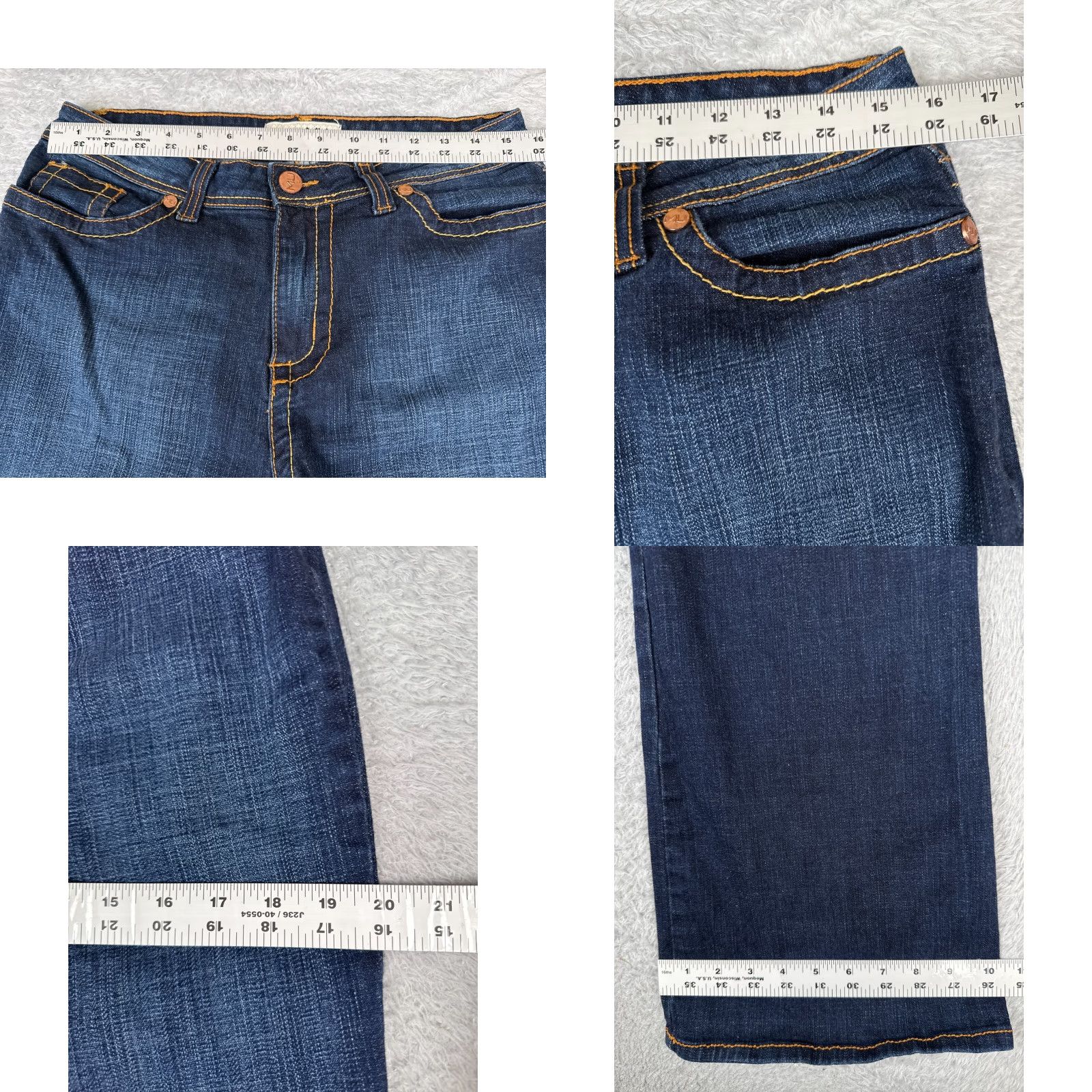 Vintage MU Jeans Womens Jeans Flared 16 Blue Denim High Rise Dark Cotton 31x32 5-Pocket Design Distressed Stretch Regular USA 31x32 Mens? Size 38" / US 16 / IT 52 - 9 Thumbnail