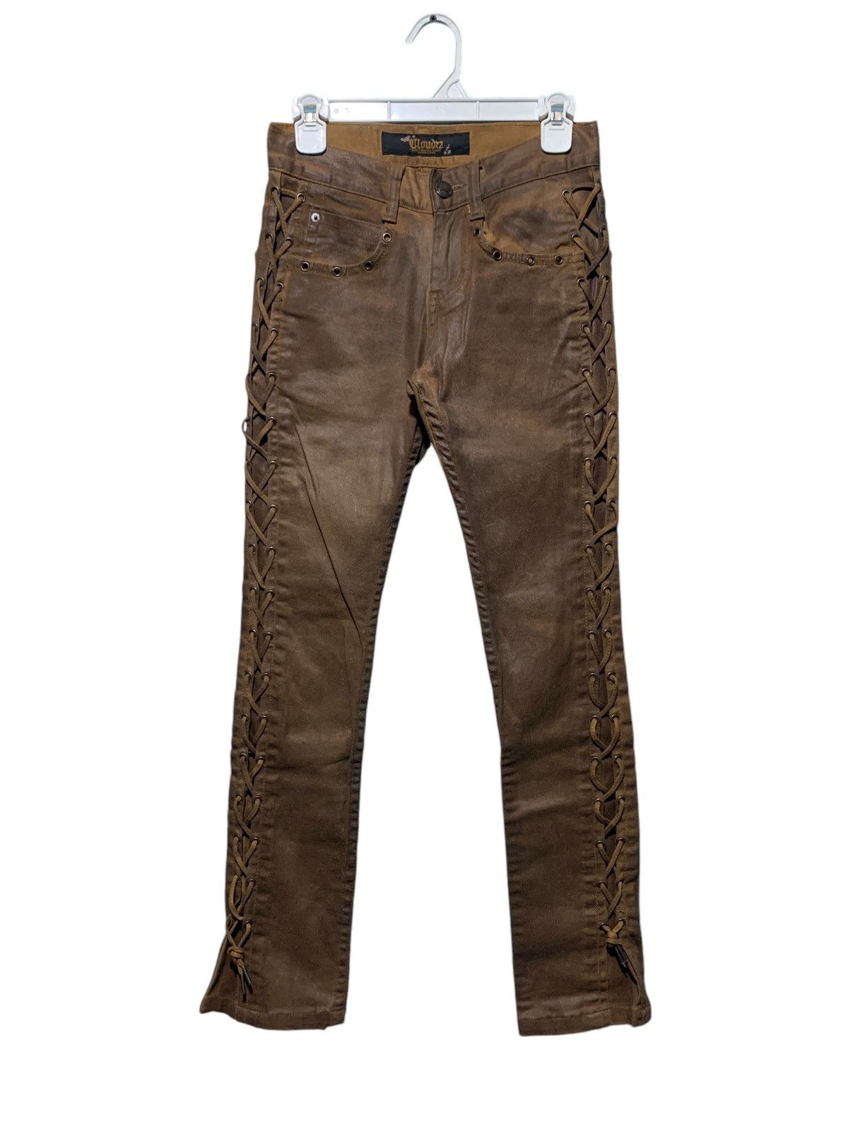 14th Addiction Cloud72 side laces cross skull patches brown wax denim Size US 27 - 2 Thumbnail