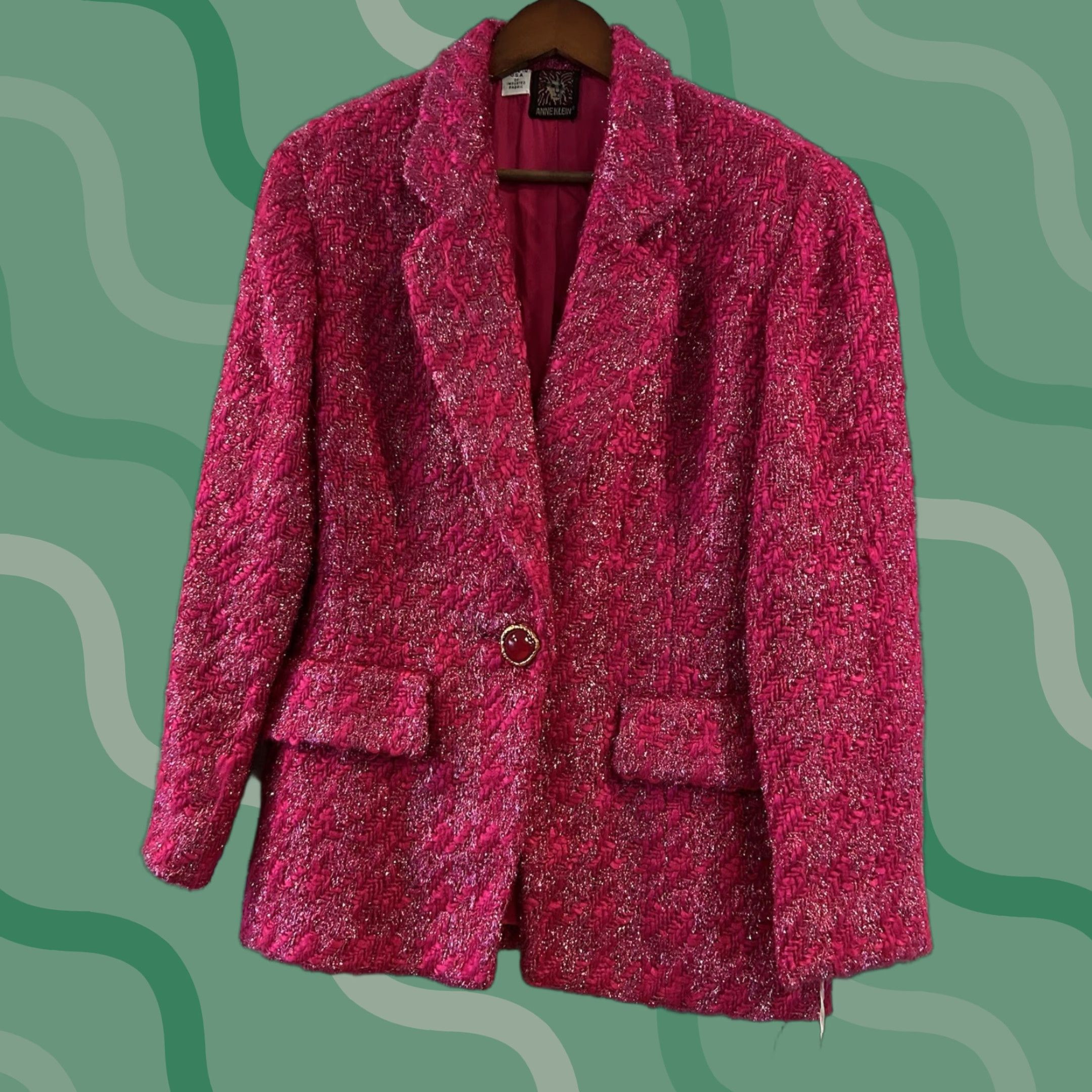 Anne Klein VINTAGE Anne Klein Blazer Pink Wool Blend Tweed Knit Union Made 12 Shirt Womens Size XL / US 12-14 / IT 48-50 - 1 Thumbnail