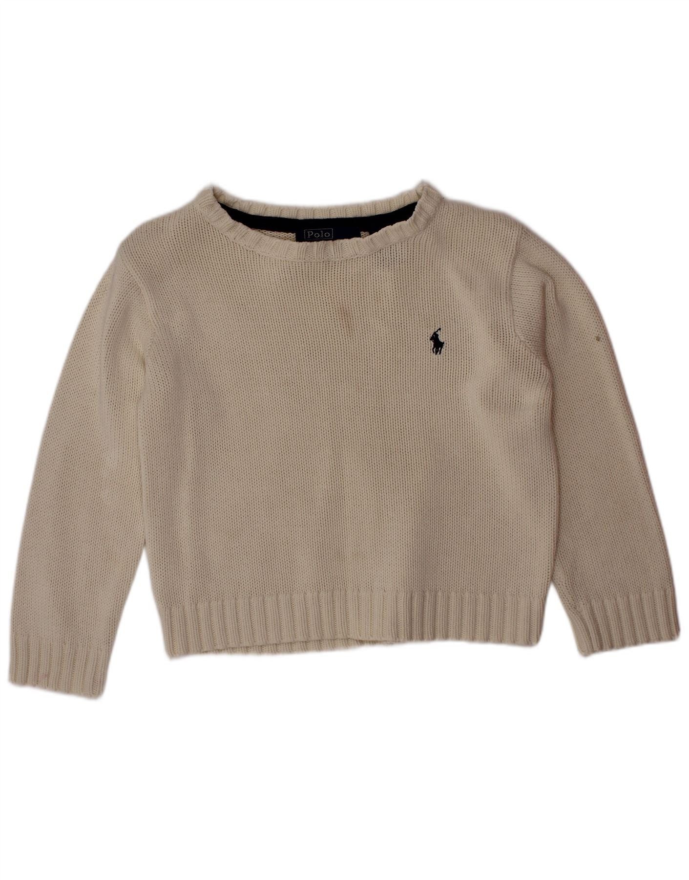 Polo Ralph Lauren Girls Boat Neck Jumper Sweater 3-4 Years Beige Cotton Size XXS / US 00 / IT 34 - 1 Thumbnail