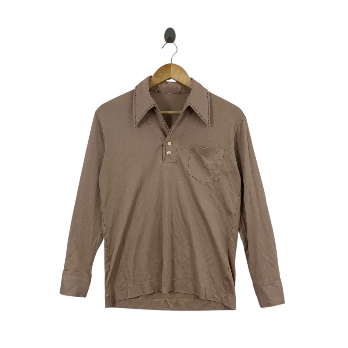 Vintage Vintage 70s WIDE COLLAR DISCO Brown Polo Tee Shirt Top long Size US S / EU 44-46 / 1 - 1 Thumbnail