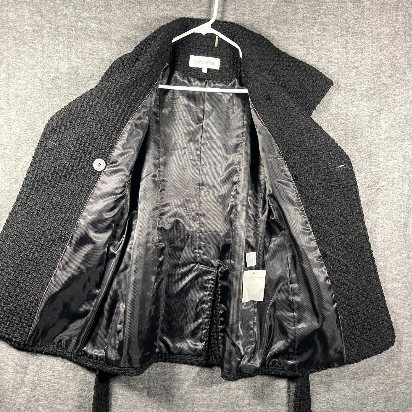 Calvin Klein Calvin Klein Coat Womens 2 Black Wool Blend Belted Peacoat Textured Jacket Size XS / US 0-2 / IT 36-38 - 3 Thumbnail
