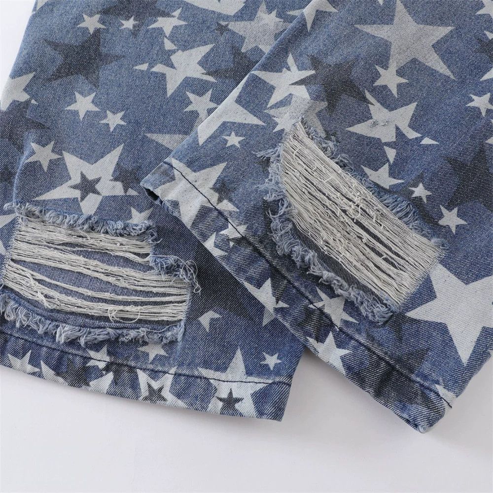 Jean Men's high street trend distressed star washed jeans Size US 32 / EU 48 - 6 Thumbnail