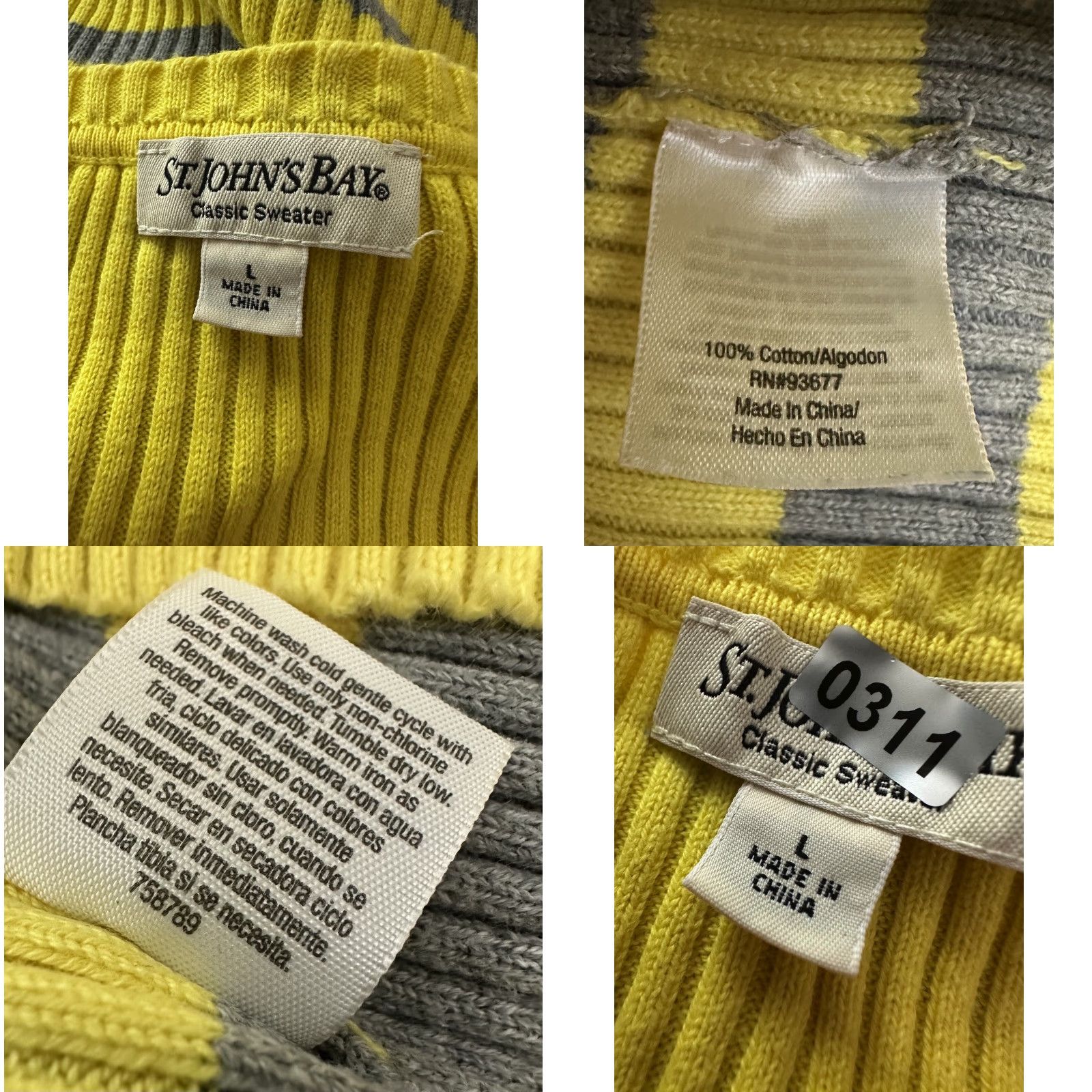 Vintage VINTAGE Y2K Sweater Womens Small Striped V-neck Lemon Yellow Gray Ribbed Knit Size S / US 4 / IT 40 - 8 Thumbnail