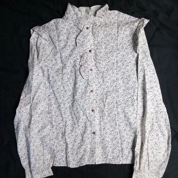 Other Vintage Floral Pearl Snap Button Shirt Ruffled Neck Size M / US 6-8 / IT 42-44 - 2 Thumbnail