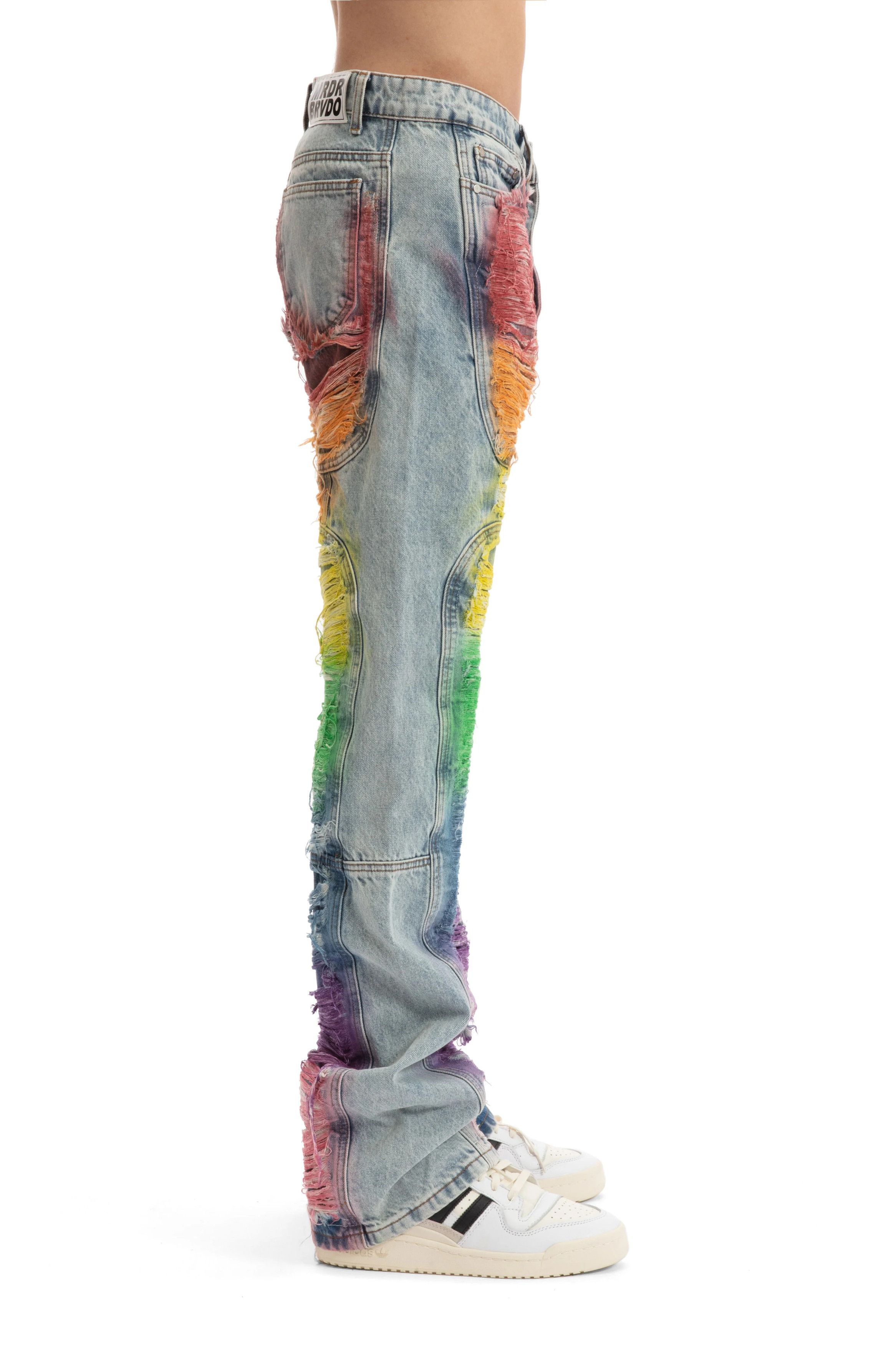 Who Decides War o1gr1nt0525 Roygbiv Distressed Signature Denim in Sky/Multi Size US 30 / EU 46 - 5 Thumbnail