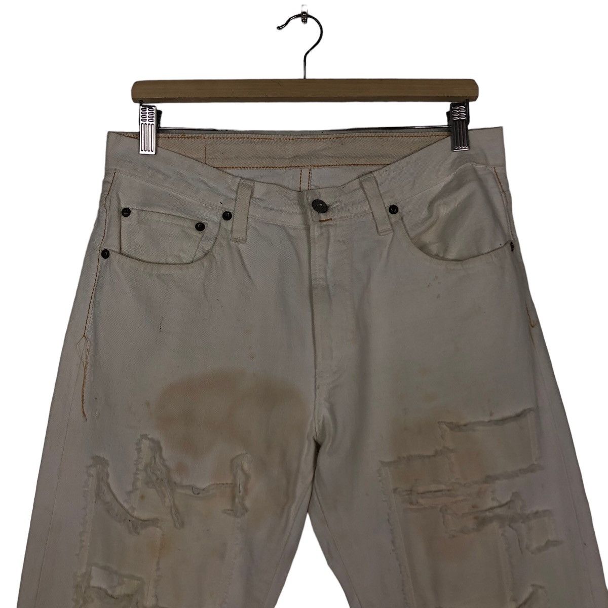 Japanese Brand 🔥Worn Rusty Design White Denim Johnbull Japan Size US 32 / EU 48 - 3 Thumbnail