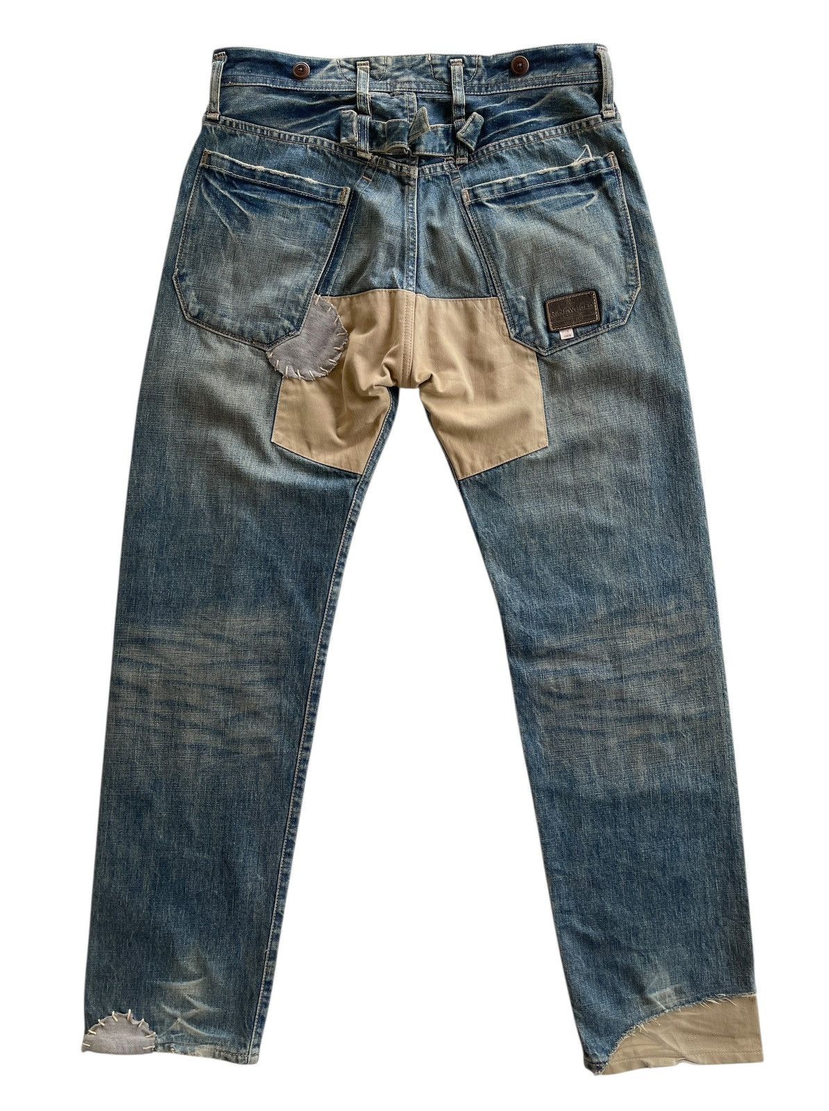 Vintage R.Newbold Old & New Selvedge Buckle Patchwork Limited Denim Size US 31 - 2 Thumbnail
