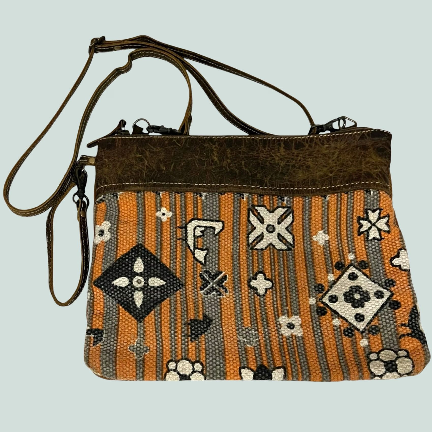 Vintage Myra Bag Crossbody Purse Orange Canvas Leather Strap Wristlet Rusty Trails Womens Bag Size ONE SIZE - 1 Thumbnail