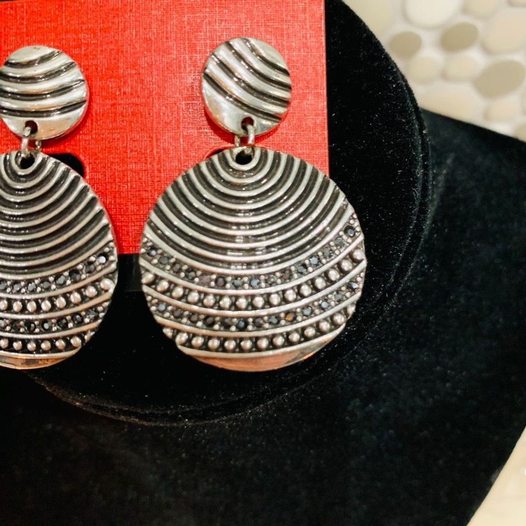 Other Black Silver with CZ BN Earrings Size ONE SIZE - 2 Thumbnail