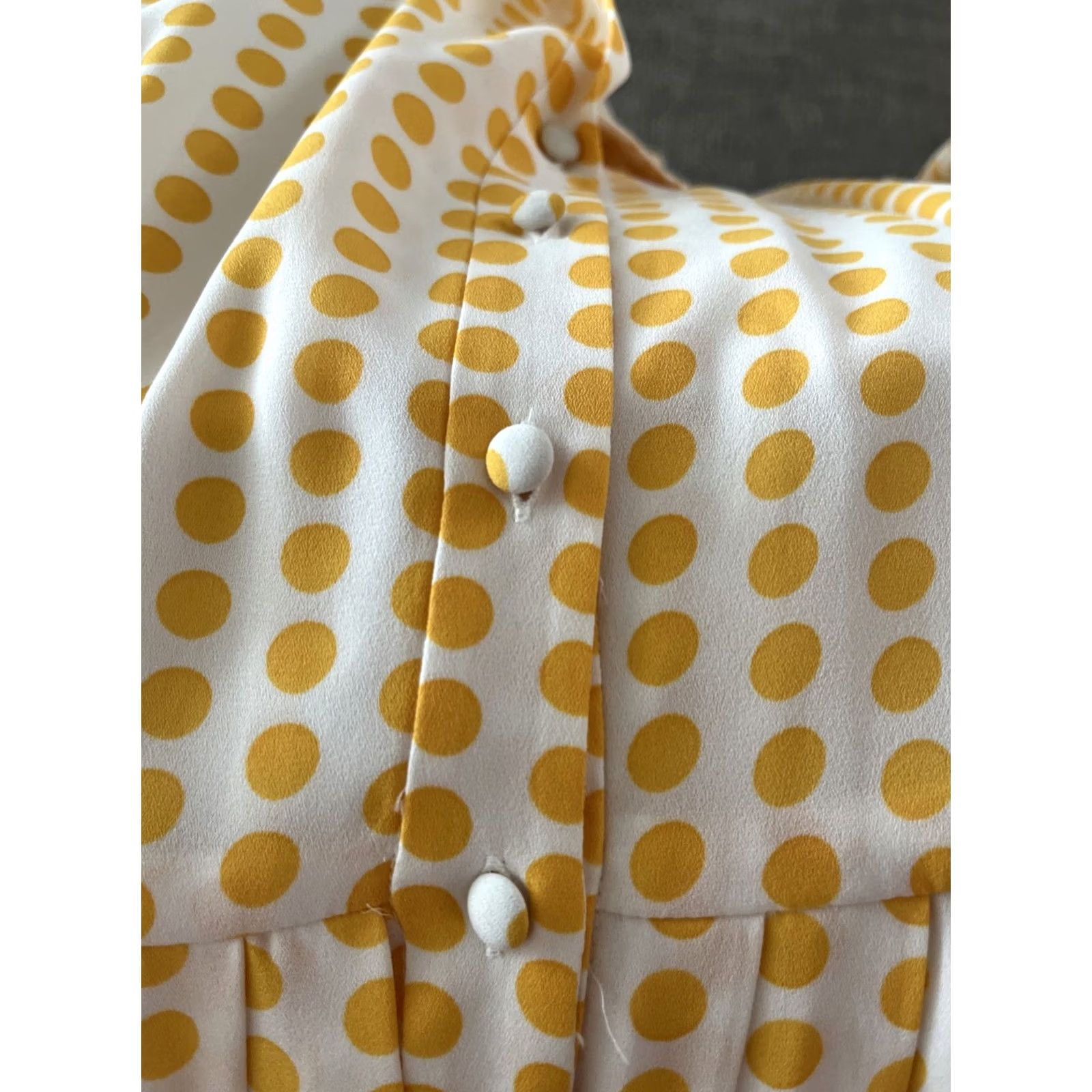 Brooks Brothers Brooks Brothers Red Fleece Dress Womens Size 6 Yellow White Polka Dot Pleated Lined Long Sleeve Collared Sheath Knee Length Button Size M / US 6-8 / IT 42-44 - 5 Thumbnail