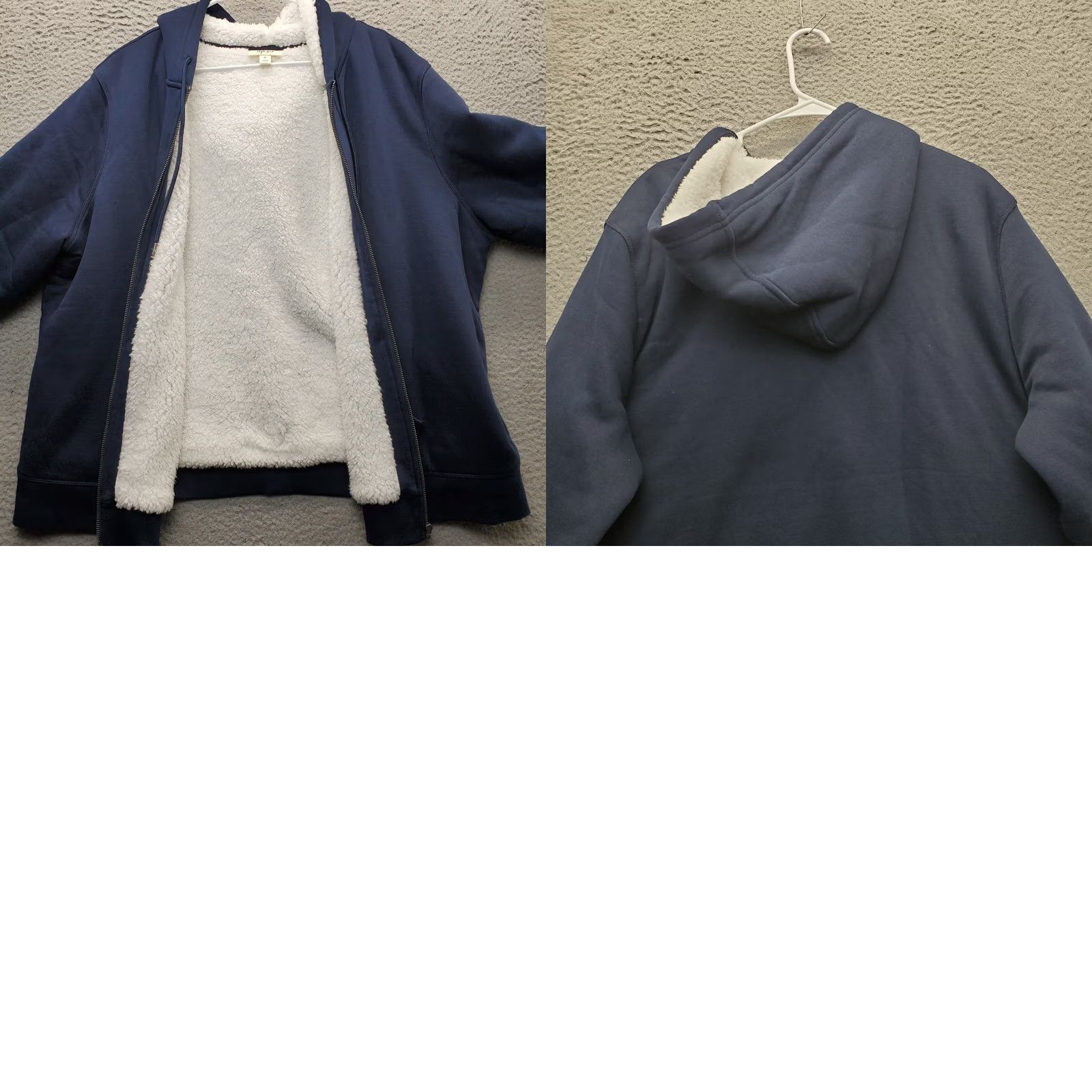 Vintage Style&co. Windbreaker Hoodie Womens 2X Navy Sherpa Lined Drawstring Full Zip Size XXL / US 16-18 / IT 52-54 - 8 Thumbnail