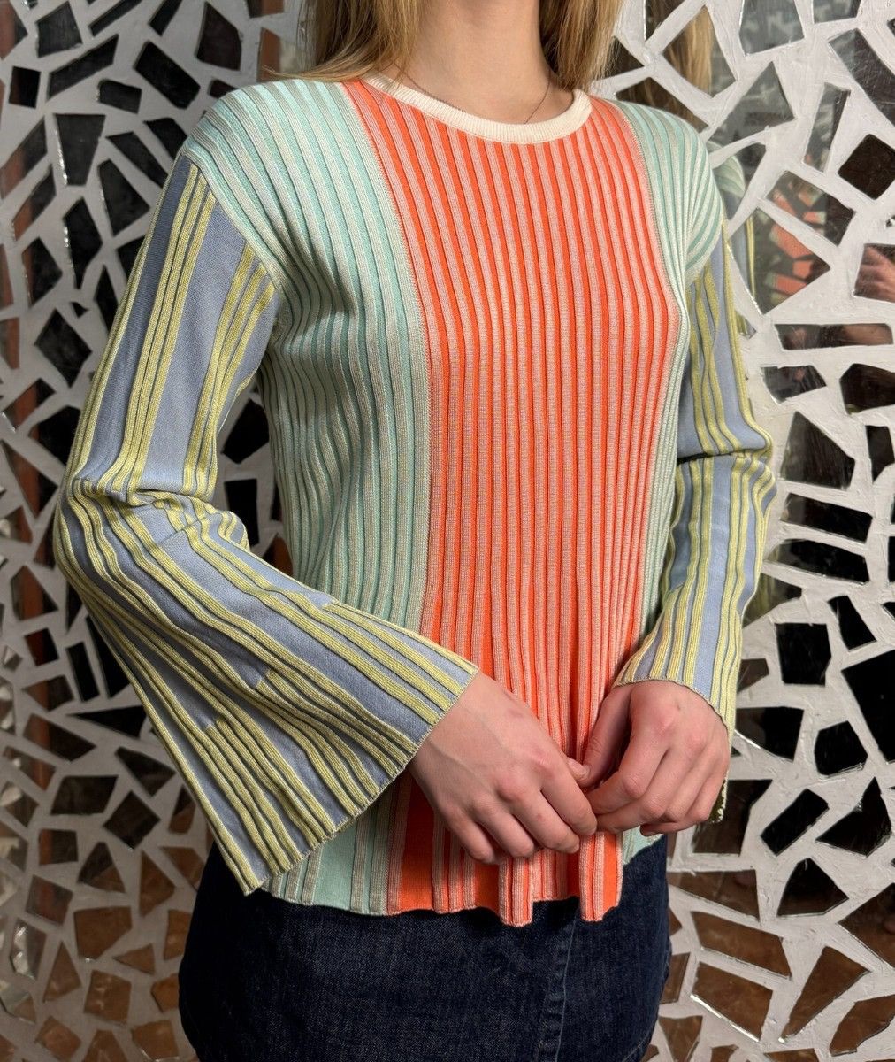 Kenzo Kenzo - Color Block - Ribbed Bell Sleeve - Sweater Size XS / US 0-2 / IT 36-38 - 3 Thumbnail