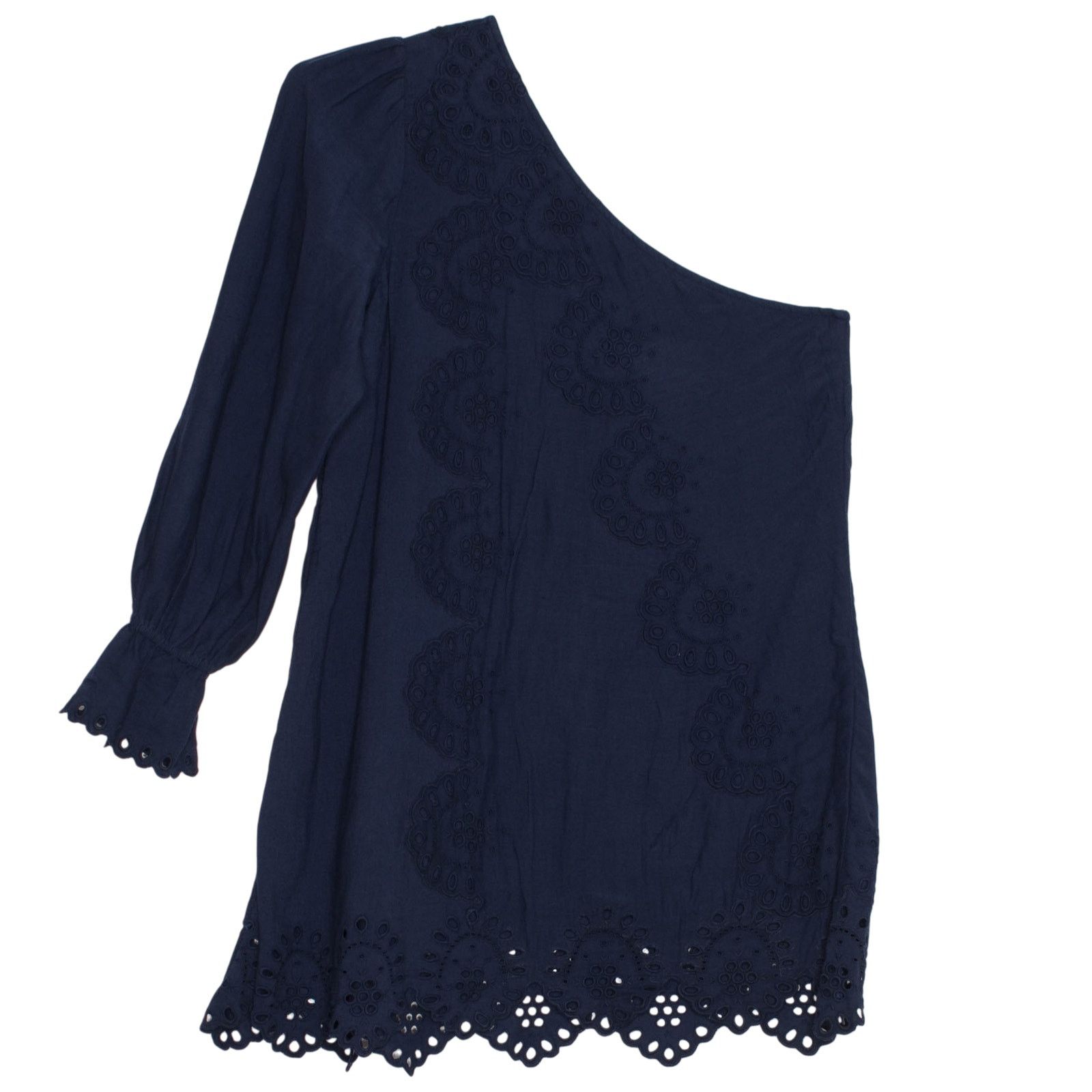Hill House Hill House One Shoulder Dress Linen Embroidered Navy Blue L Size L / US 10 / IT 46 - 2 Thumbnail