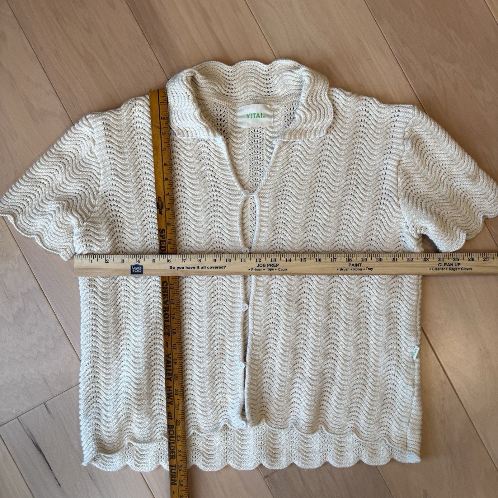 YITAI Yitai Shirt M Cream Knit Shale Stitch Button Up Minimalist Size US M / EU 48-50 / 2 - 3 Thumbnail