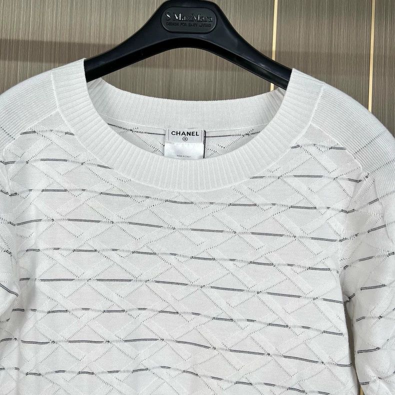 Chanel Chanel White striped knitted Logo short sleeves 2504-Nexta Size XXS / US 00 / IT 34 - 3 Thumbnail