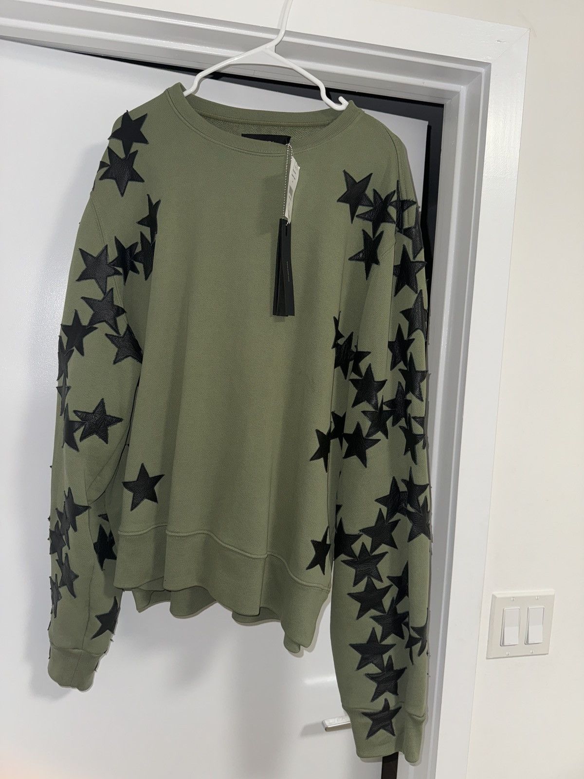 image of Amiri Military Green Chemist Leather Star Patch Sweater, Men's (Size XL)