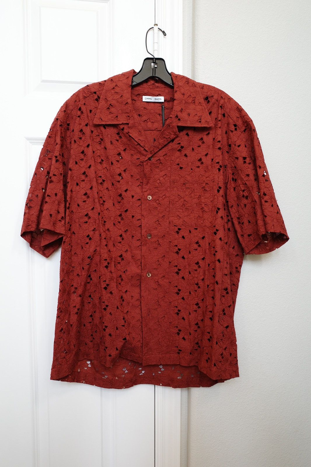 image of Cmmn Swdn Brick Colored Flower Design Shirt Size 50 in Terracotta, Men's