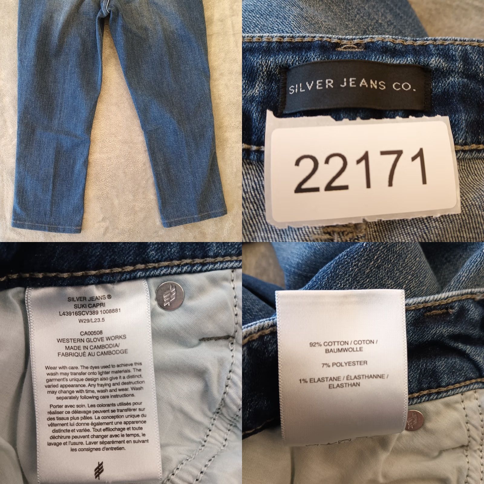 Silver Jeans Co. Silver Jeans Suki Capri Jeans Womens Reg 29 Blue Medium Wash 28x22 Mid Rise Stretch Size 29" - 8 Thumbnail