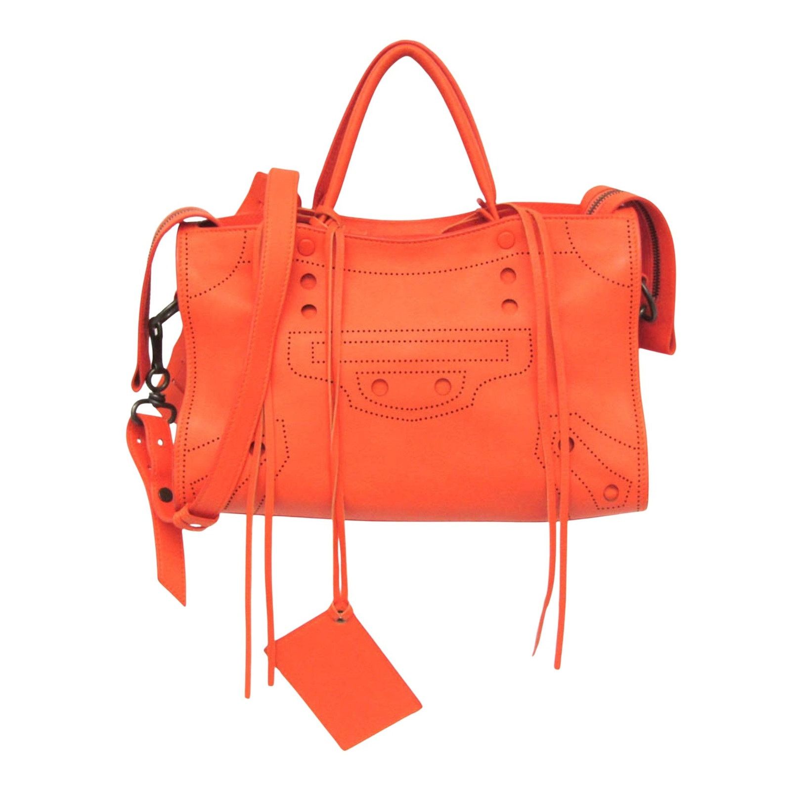 Balenciaga Orange Leather Blackout City