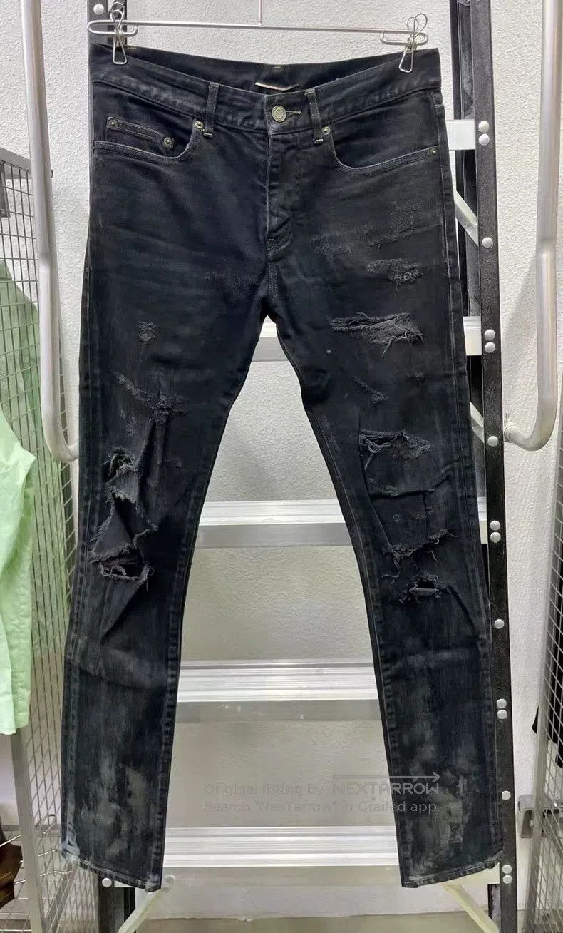 Saint Laurent Paris Distressed Black Denim Jeans with Rips. Size US 29 - 1 Thumbnail