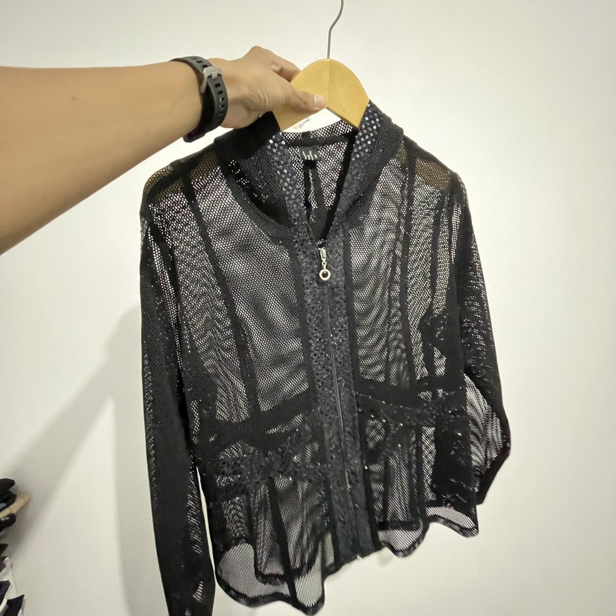 Japanese Brand Unique Gothic Emo Style Black Mesh Zip Up Jacket Size M / US 6-8 / IT 42-44 - 6 Thumbnail