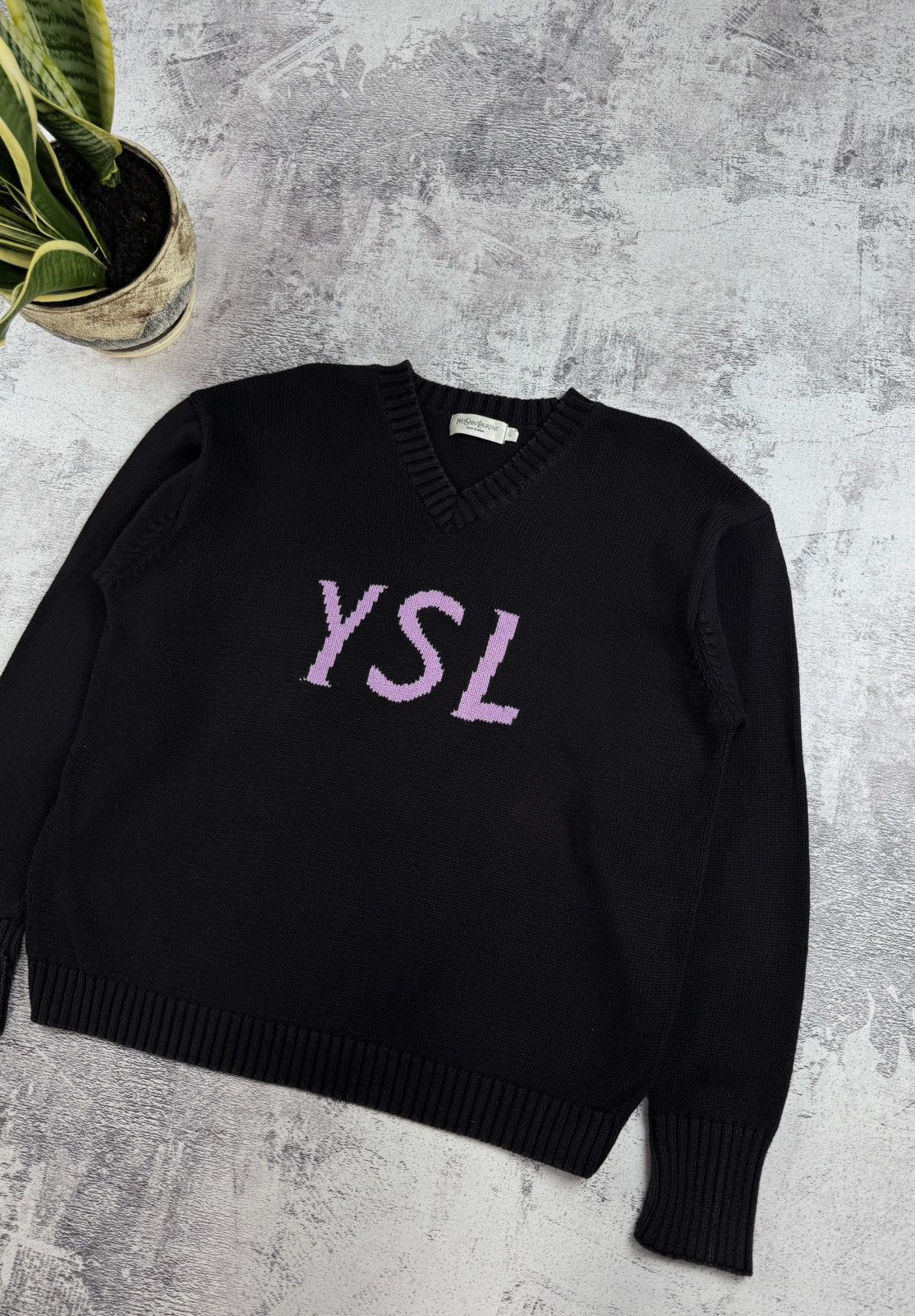 Yves Saint Laurent 90s Yves Saint Laurent YSL Knit V-Neck Sweatshirt Sweater Size US L / EU 52-54 / 3 - 3 Thumbnail