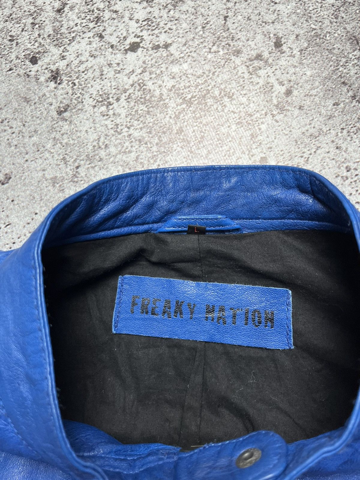 Vintage 🦺Vintage Freaky Nation Wash Distressed Leather Jacket Blue Size US L / EU 52-54 / 3 - 4 Thumbnail