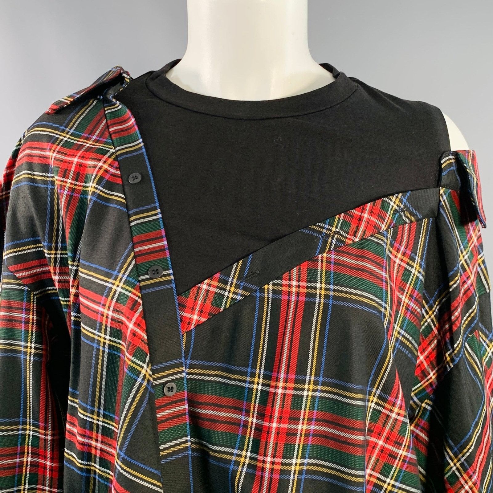 Maje Size S Black MultiColor Plaid Asymmetrical Casual Top Size S / US 4 / IT 40 - 2 Thumbnail