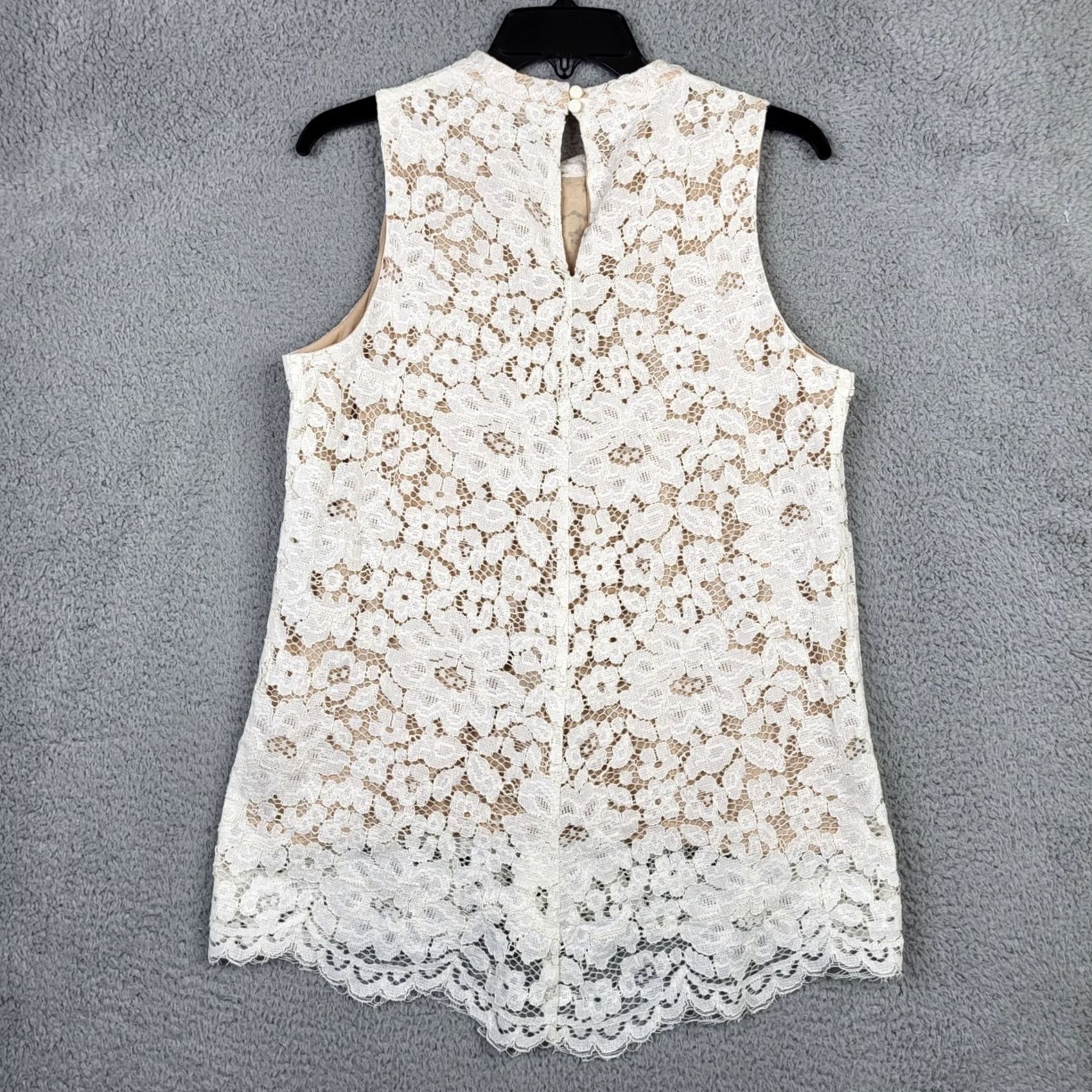 Vintage Rose + Olive Blouse Womens L Ivory Sleeveless Lined Crew Neck Knit Cotton Blend Plus Size Shirt Top Size L / US 10 / IT 46 - 7 Thumbnail