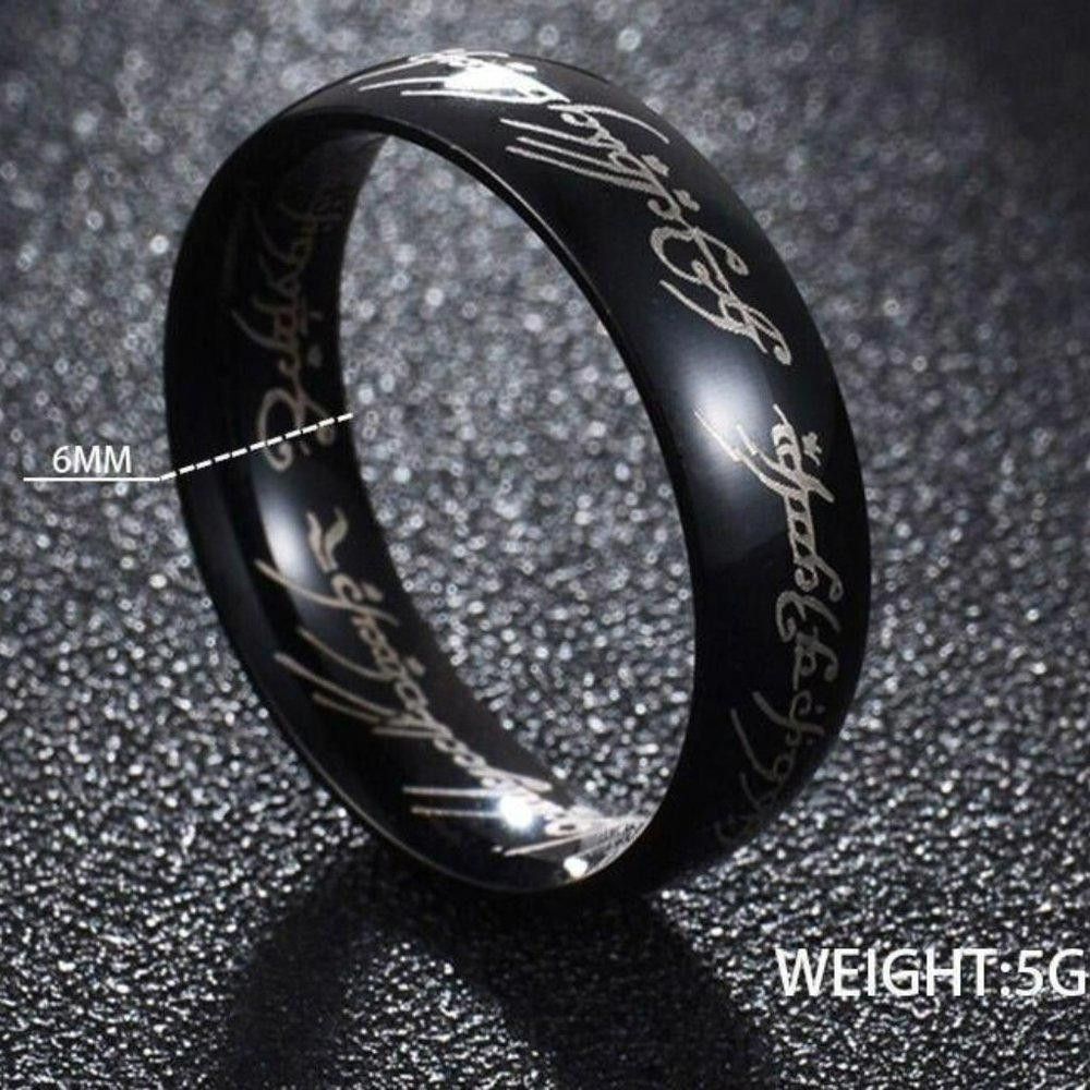 Designer Hobbit Lord of the Rings Black Engraving Ring - Size 7 Size ONE SIZE - 4 Thumbnail