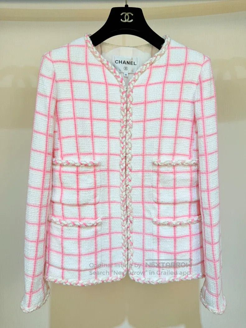 Chanel Chanel 23c pink and white plaid coat Size XXS / US 00 / IT 34 - 2 Thumbnail