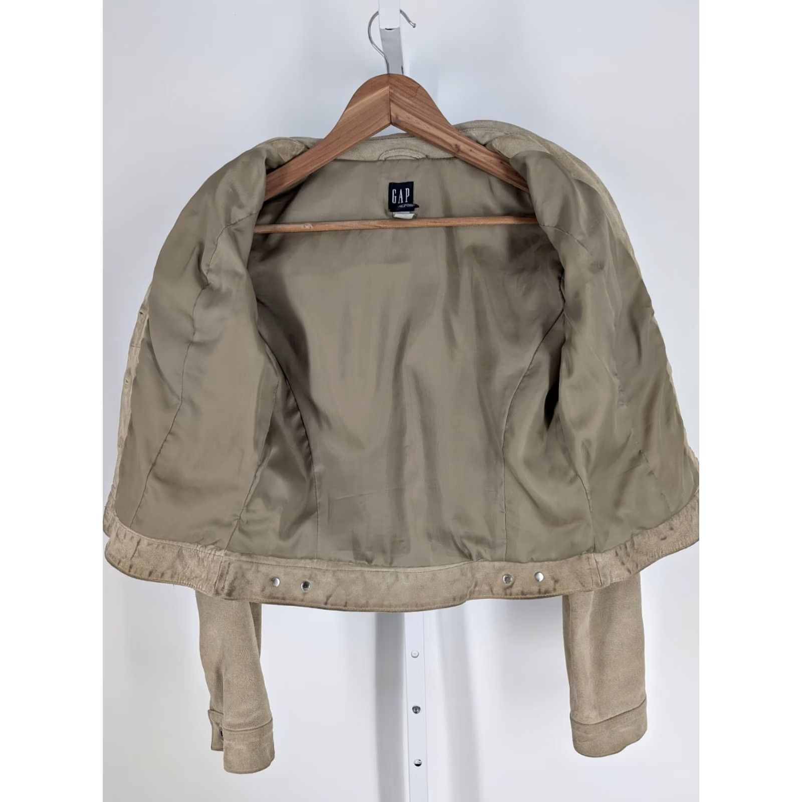 Gap VINTAGE Gap Trucker Jacket Suede Leather Brown Beige Y2K Spring 2000 Women XS Regular Long Sleeve Buttoned Front Size XS / US 0-2 / IT 36-38 - 4 Thumbnail