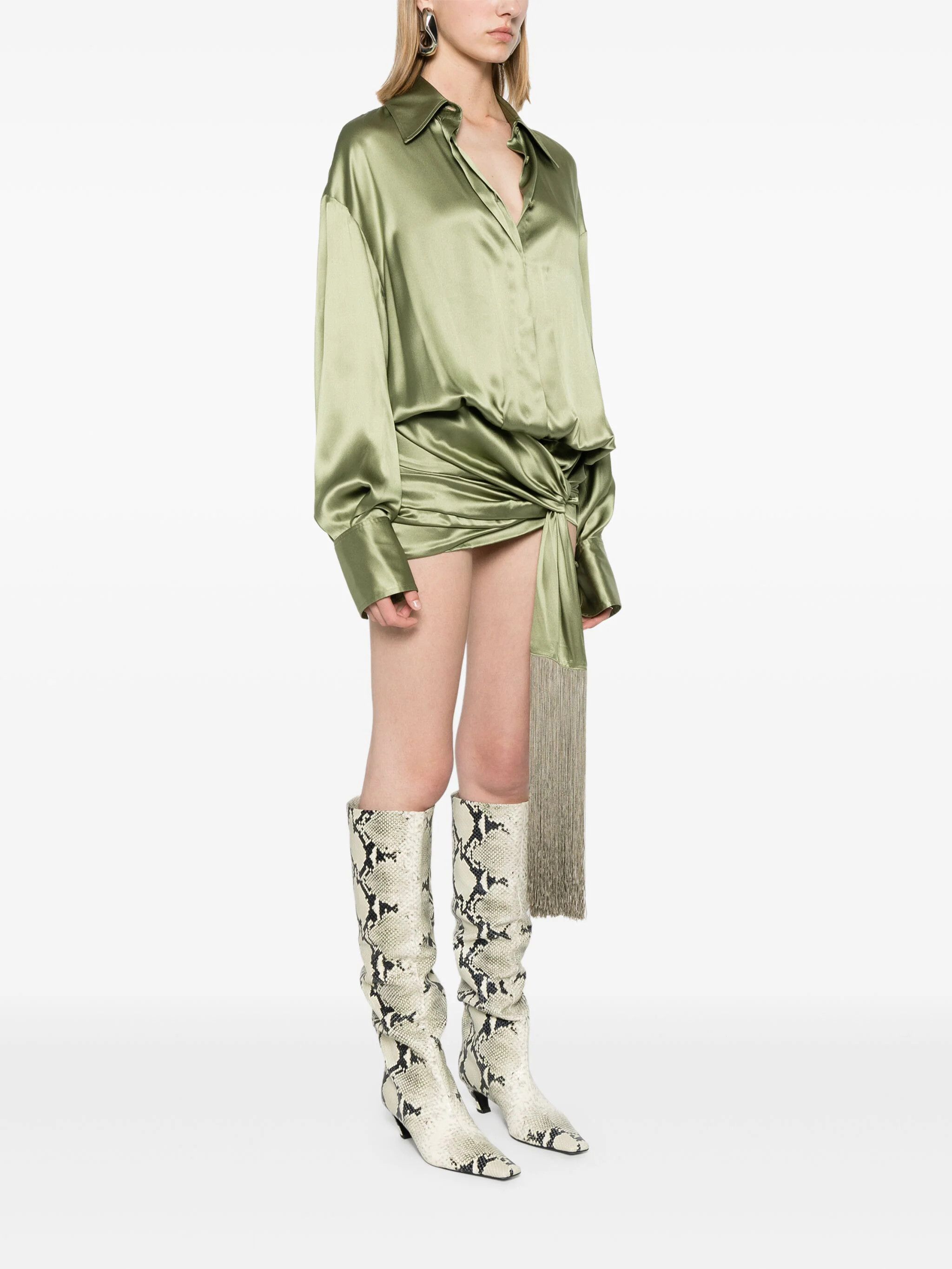 The Attico o1s22i1n1024 Silk Satin Mini Dress in Green Size M / US 6-8 / IT 42-44 - 3 Thumbnail