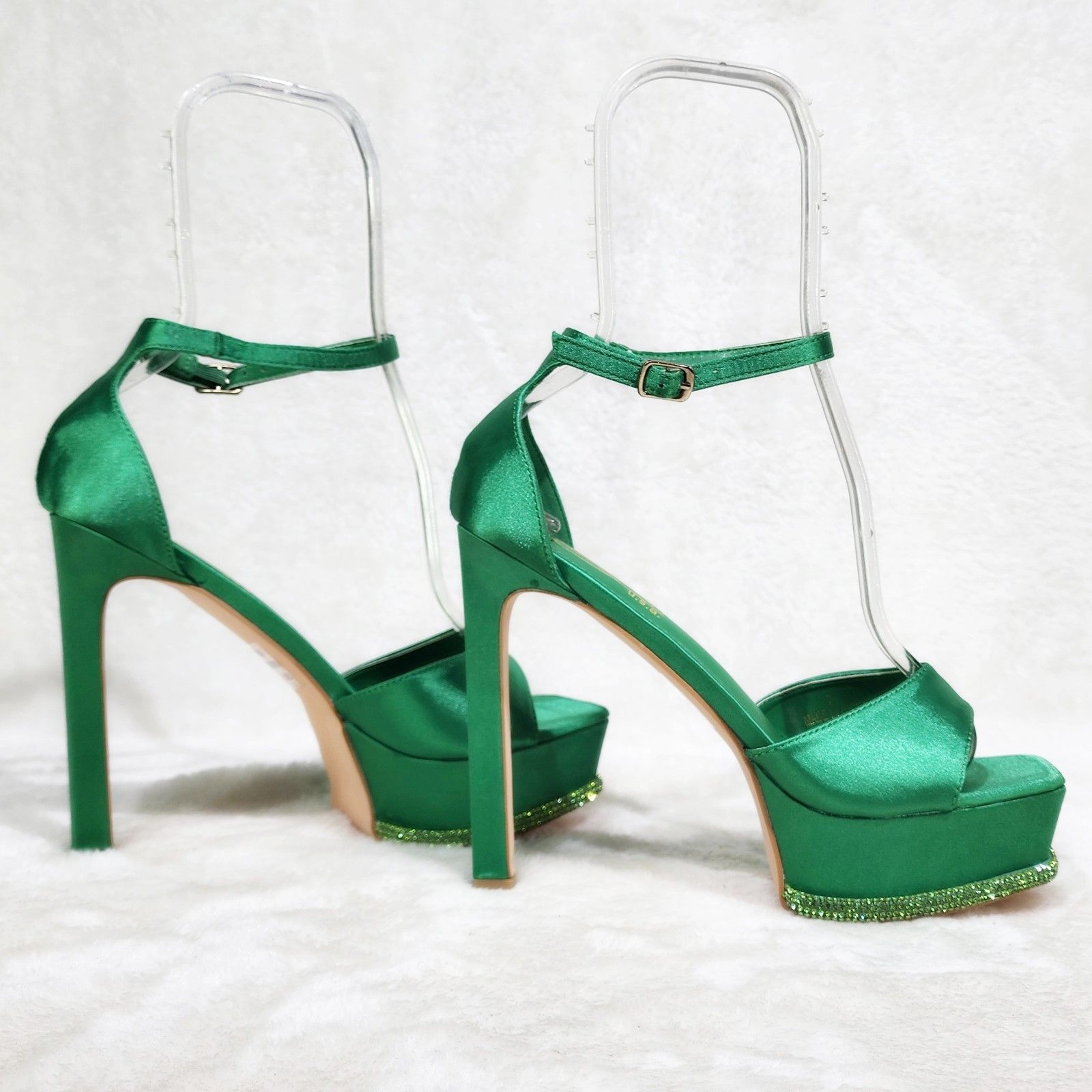 Other Green Satin Rhinestone Evening Platform High Heel Shoes Size US 8 / IT 38 - 2 Thumbnail