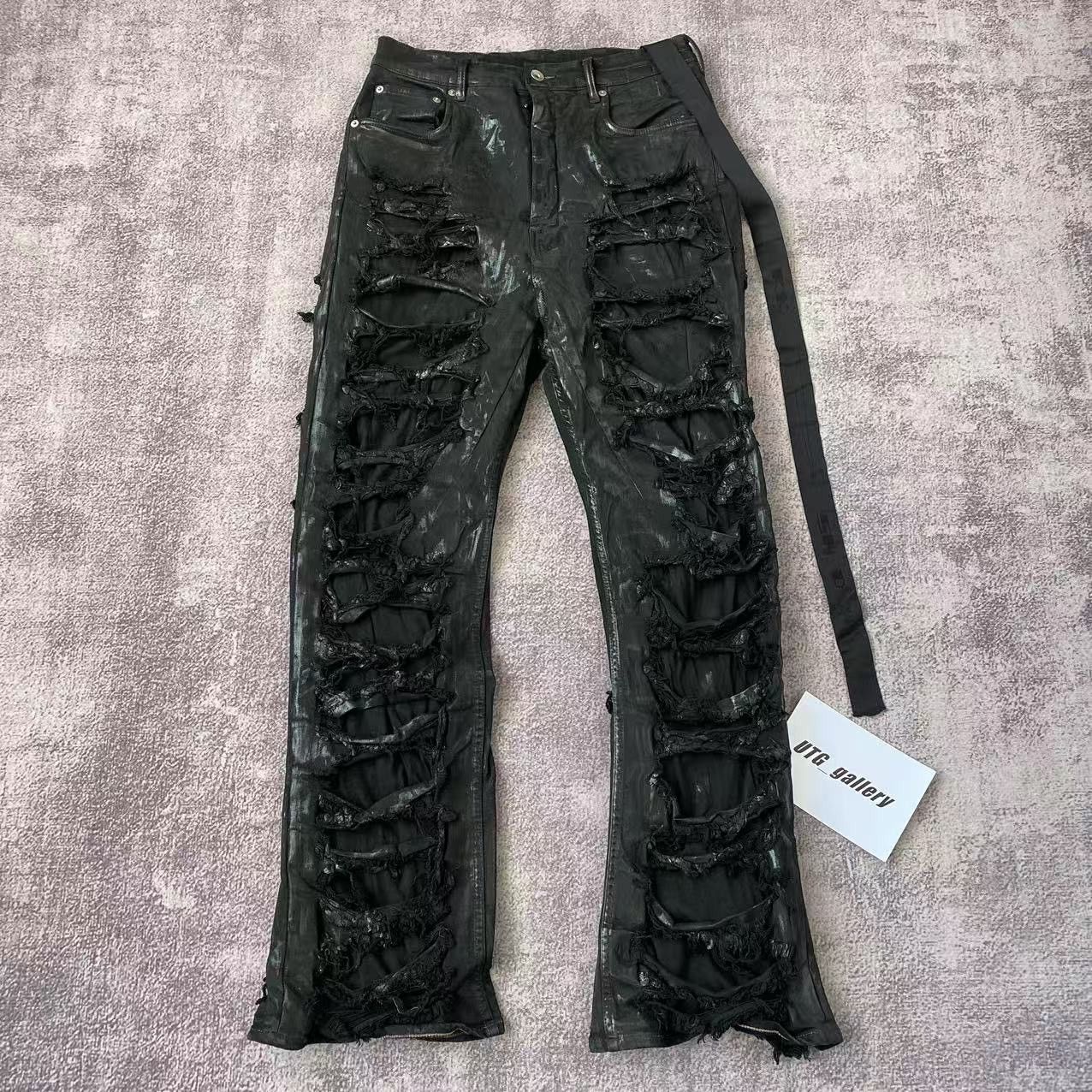 Rick Owens Drkshdw Rick Owens DRKSHDW Distressed Waxed Geth Cut Denim Jeans Size US 32 / EU 48 - 1 Thumbnail