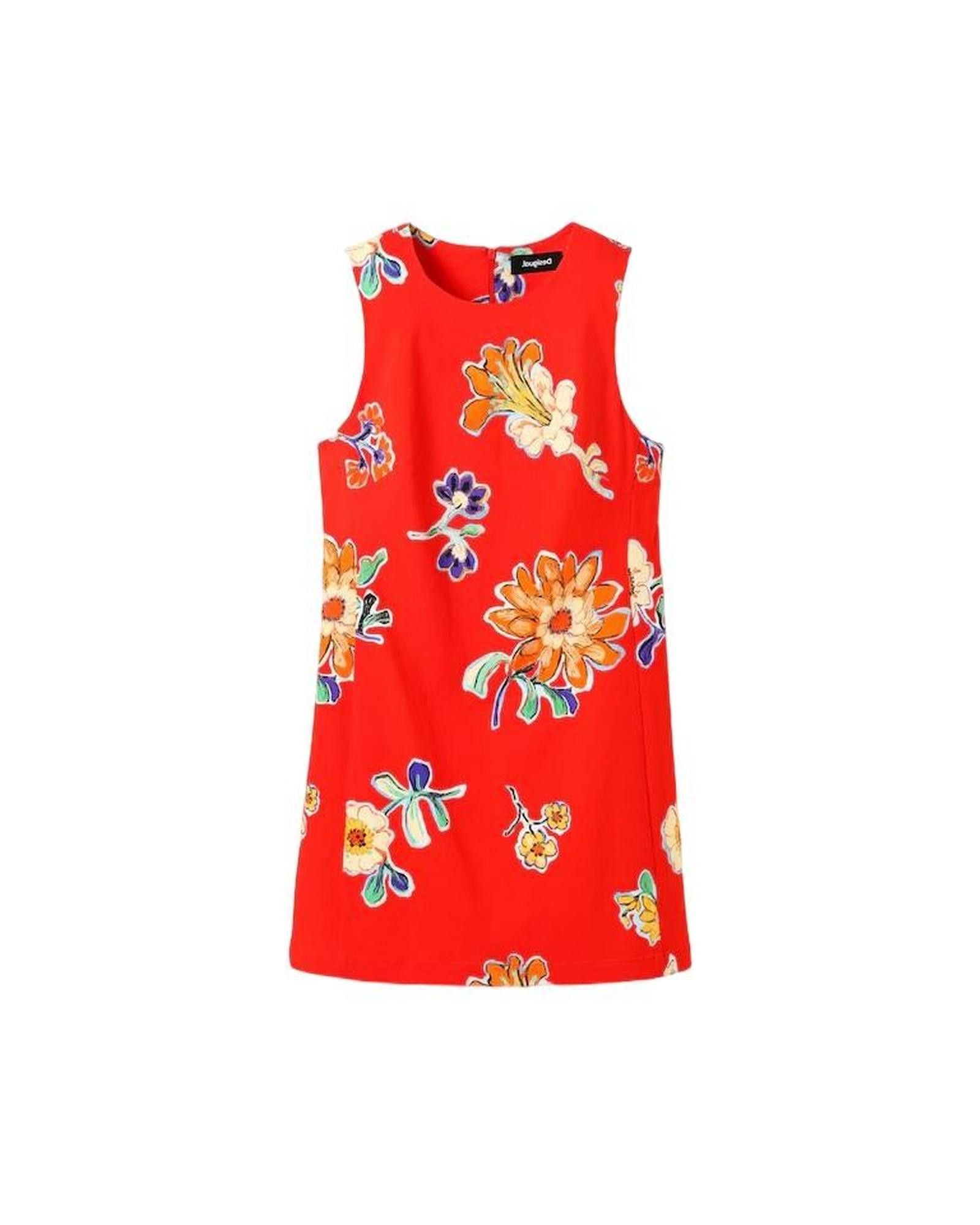 Image of Desigual Floral Sleeveless Dress With Zip Fastening in Red, Women's (Size Small)