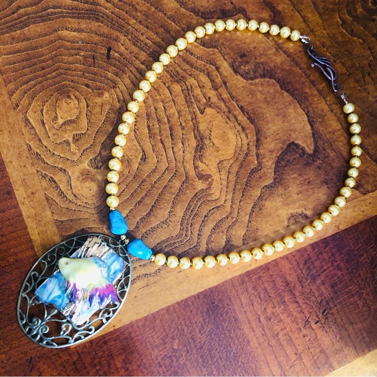 Handmade Handcrafted repurpose ceramic fish filigree Pearl necklace Size ONE SIZE - 9 Thumbnail