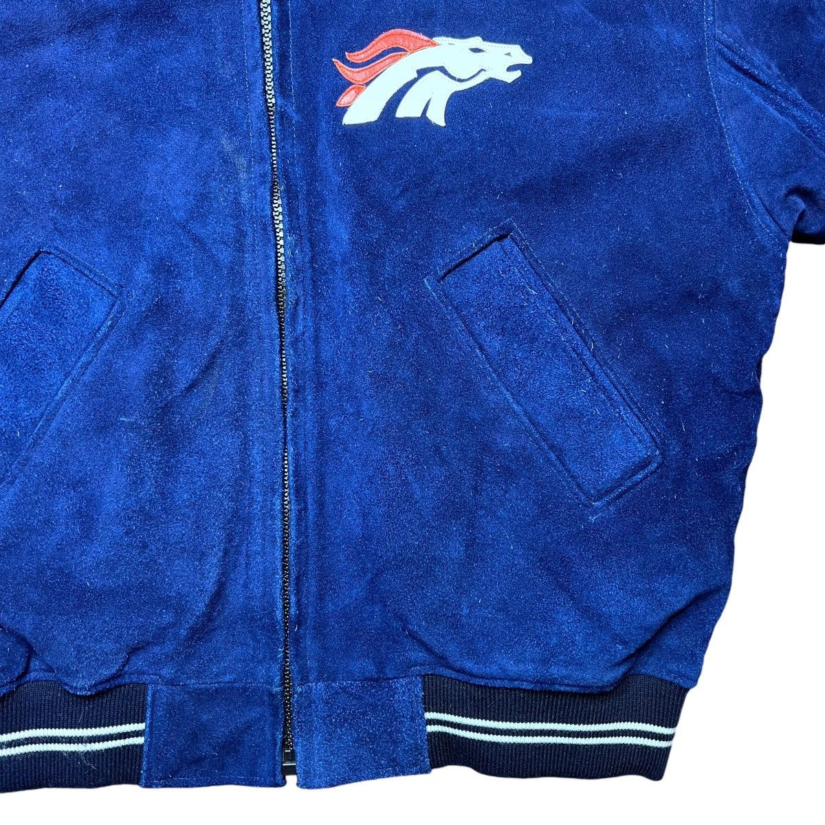 NFL × Vintage Vintage 1990s NFL Denver Broncos Blue Suede Zip Up Jacket Size US XL / EU 56 / 4 - 7 Thumbnail